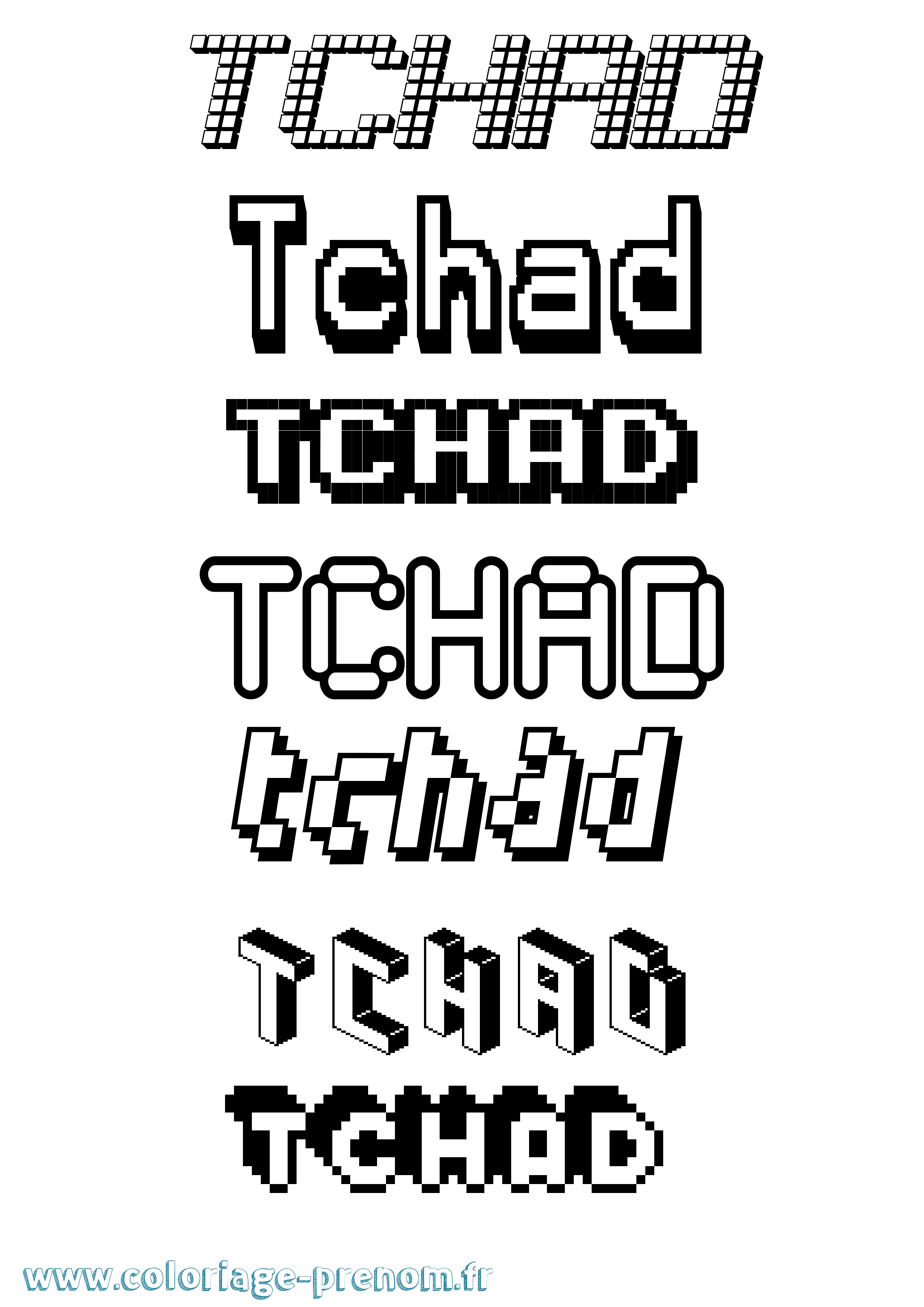 Coloriage prénom Tchad Pixel
