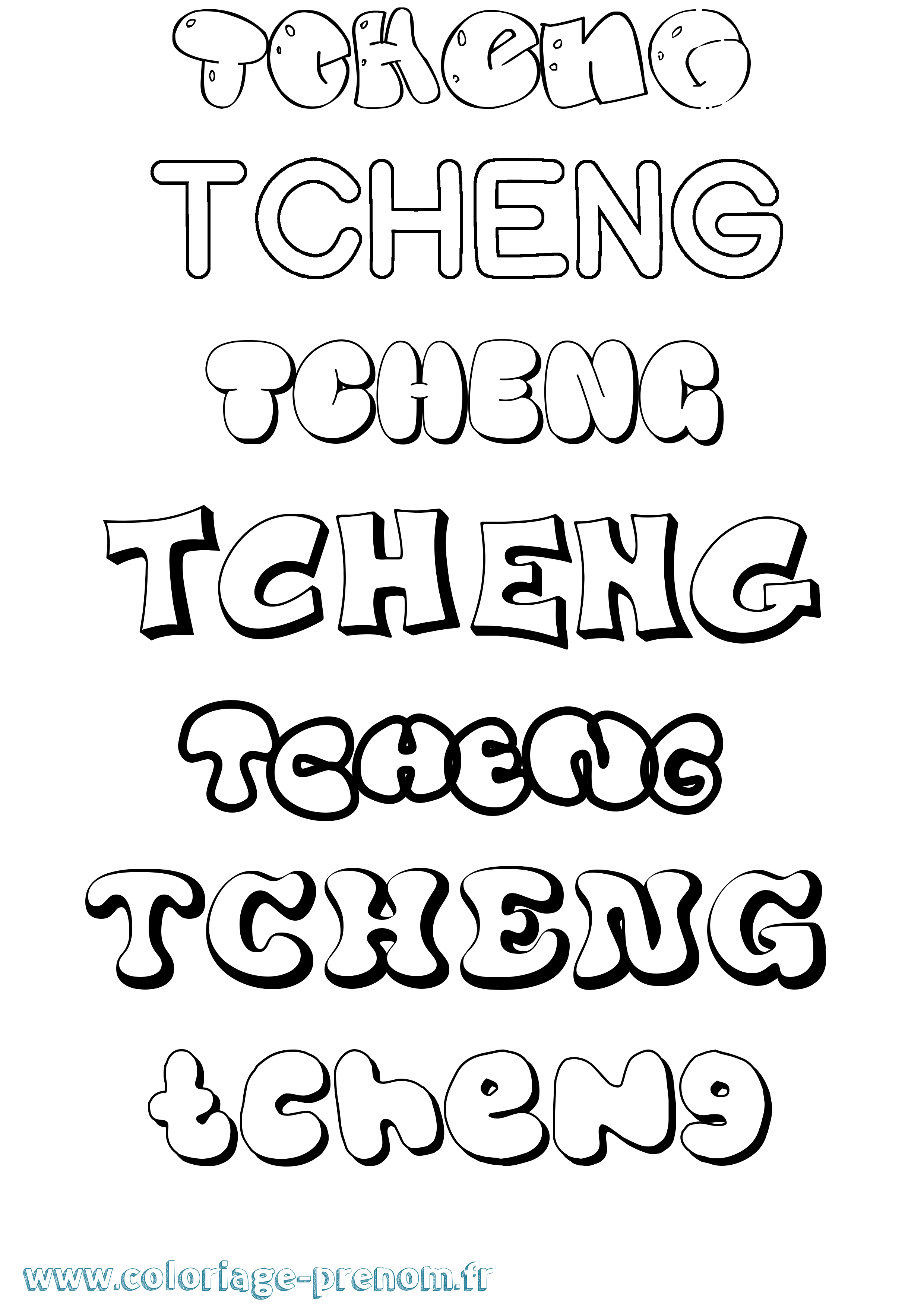 Coloriage prénom Tcheng Bubble
