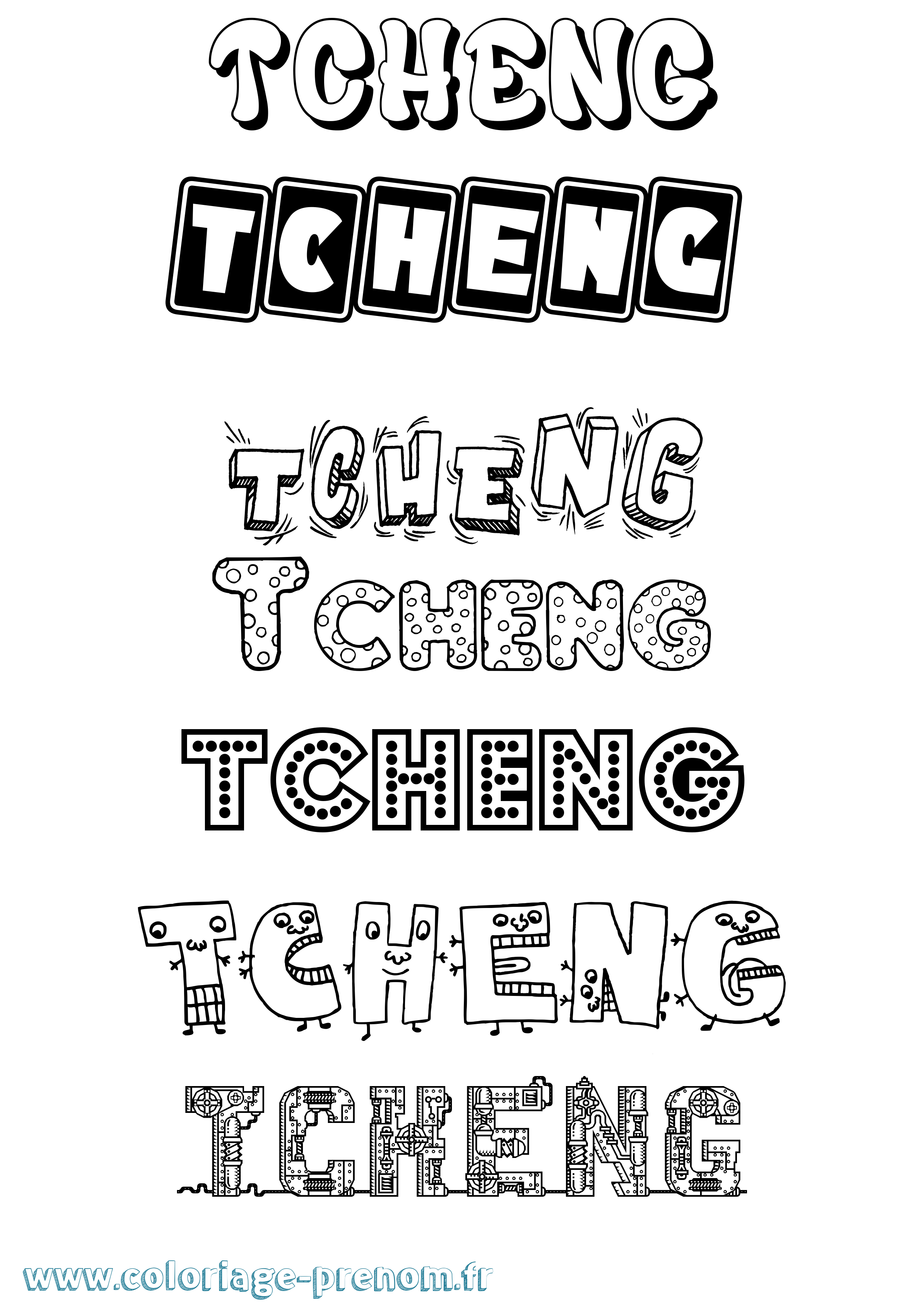 Coloriage prénom Tcheng Fun
