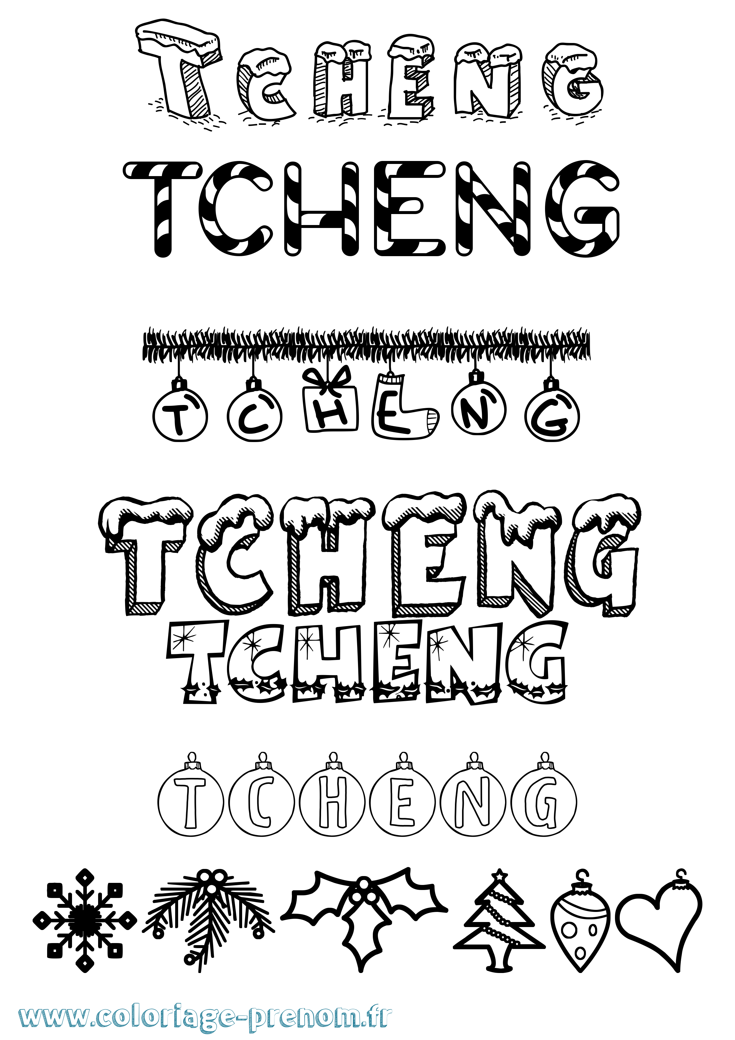 Coloriage prénom Tcheng Noël