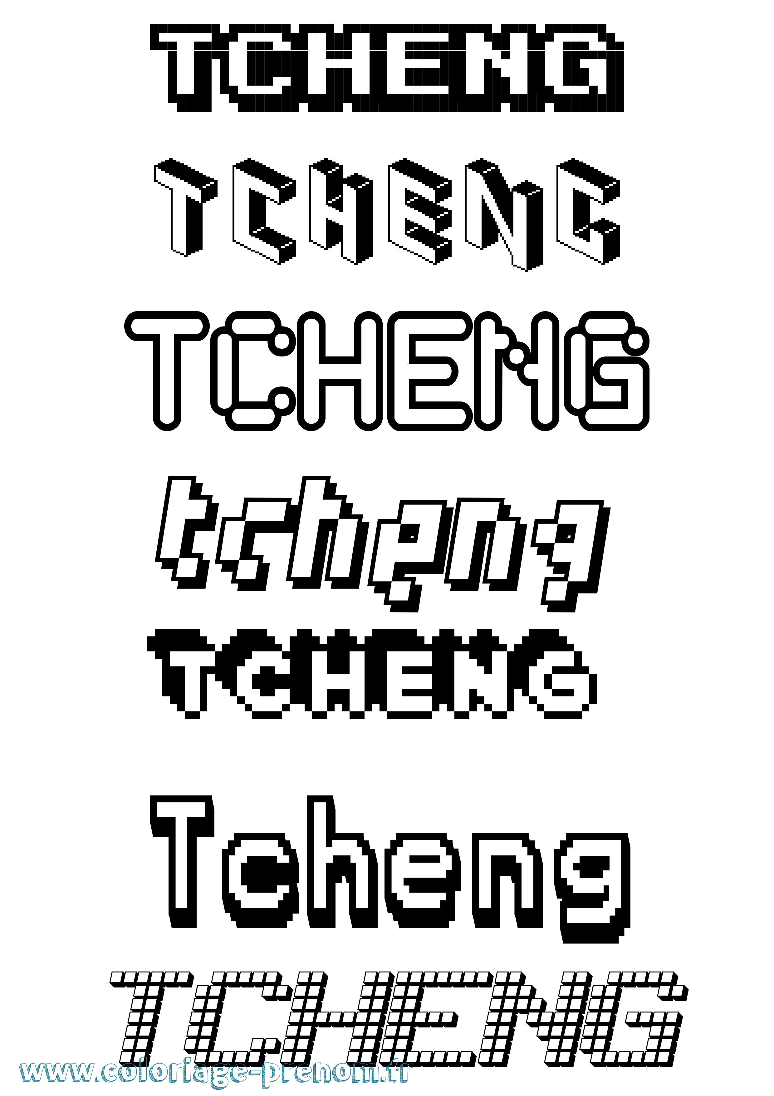 Coloriage prénom Tcheng Pixel
