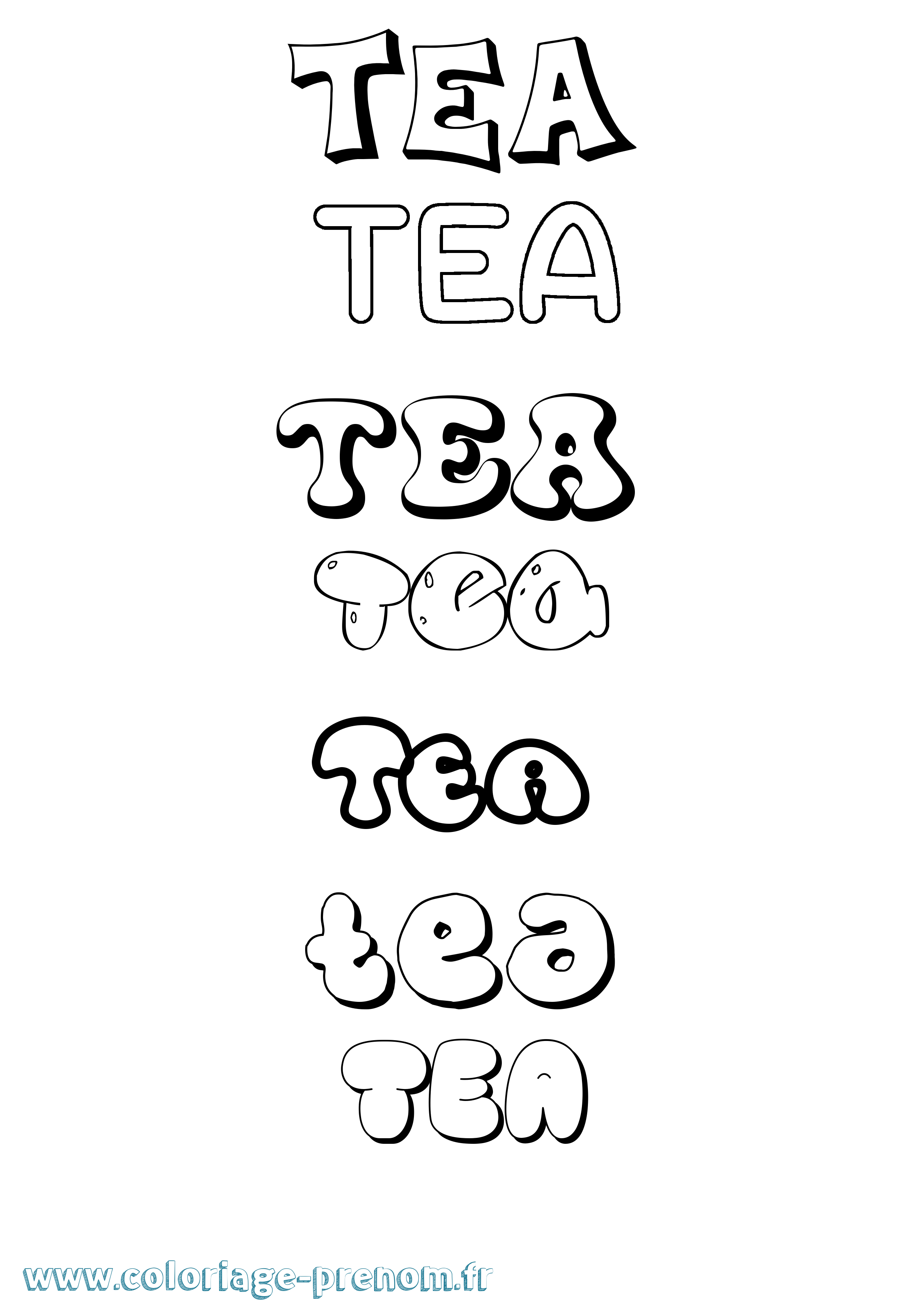 Coloriage prénom Tea Bubble