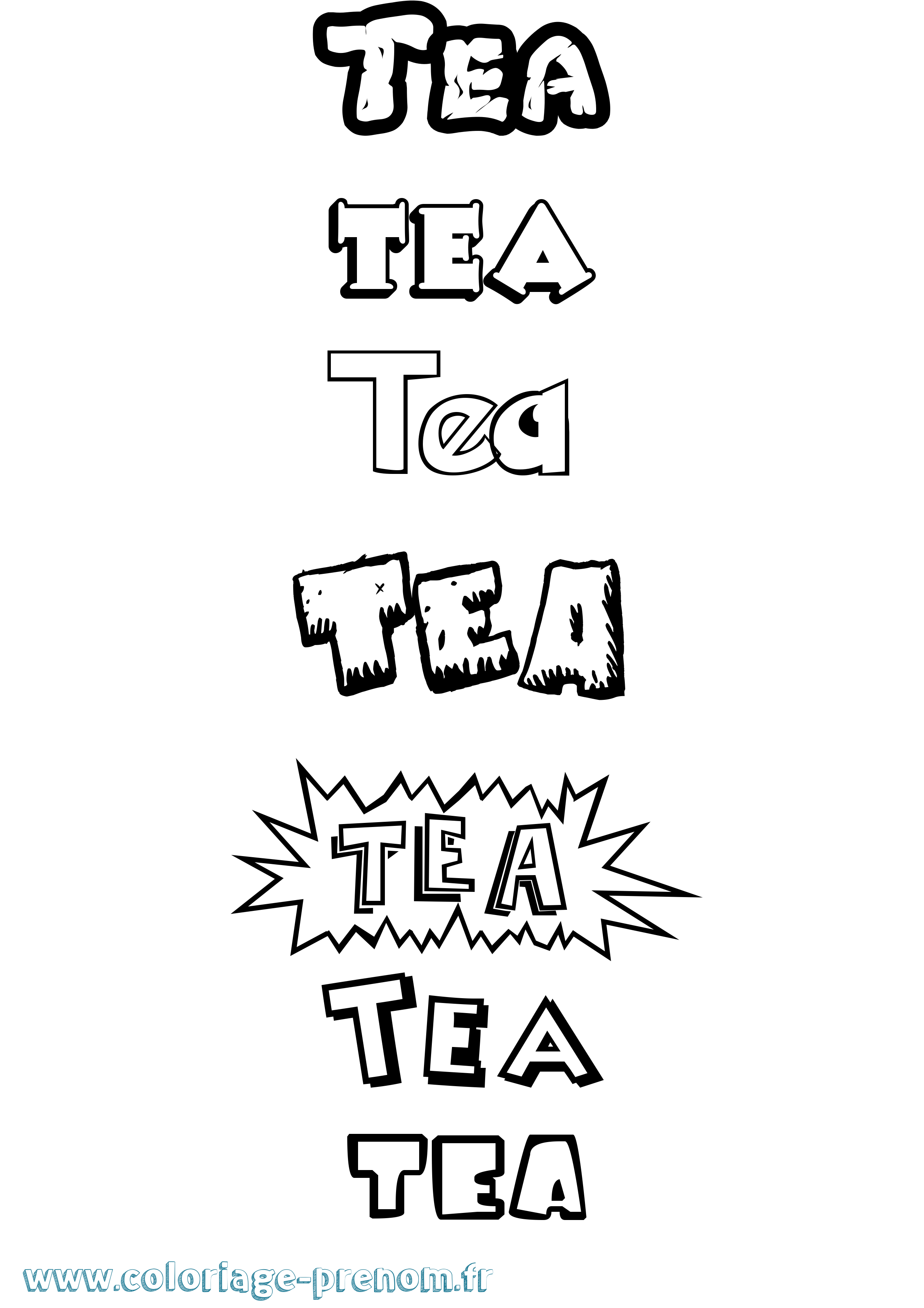 Coloriage prénom Tea Dessin Animé