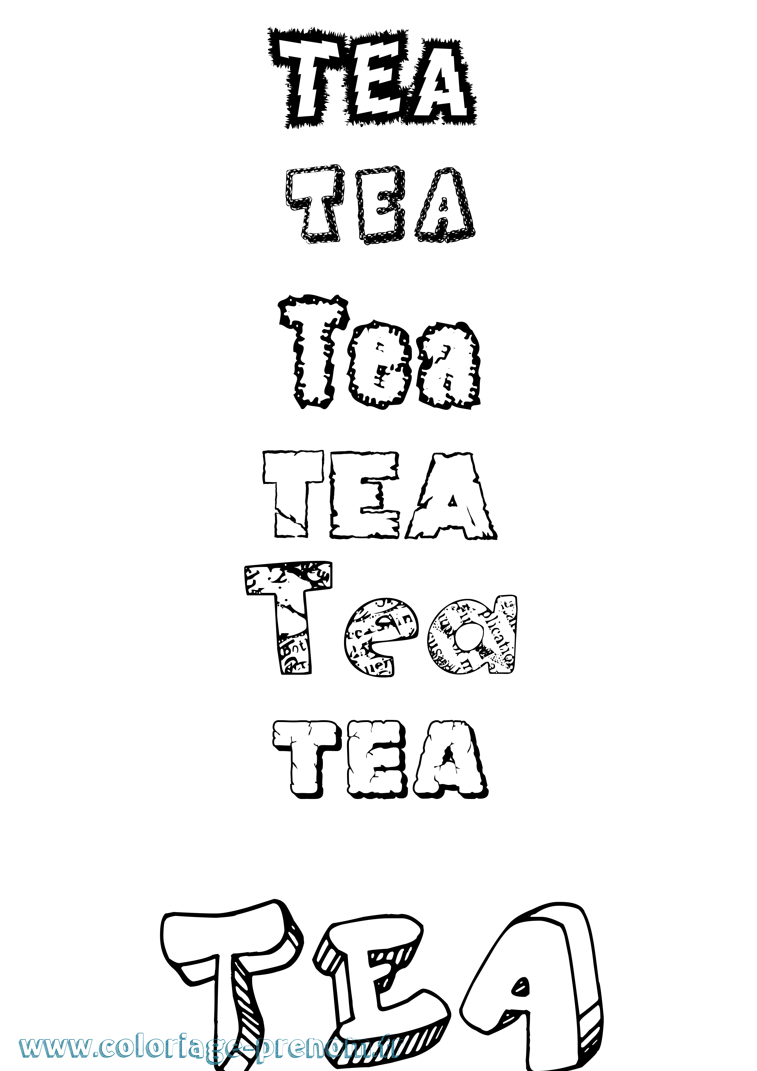 Coloriage prénom Tea Destructuré