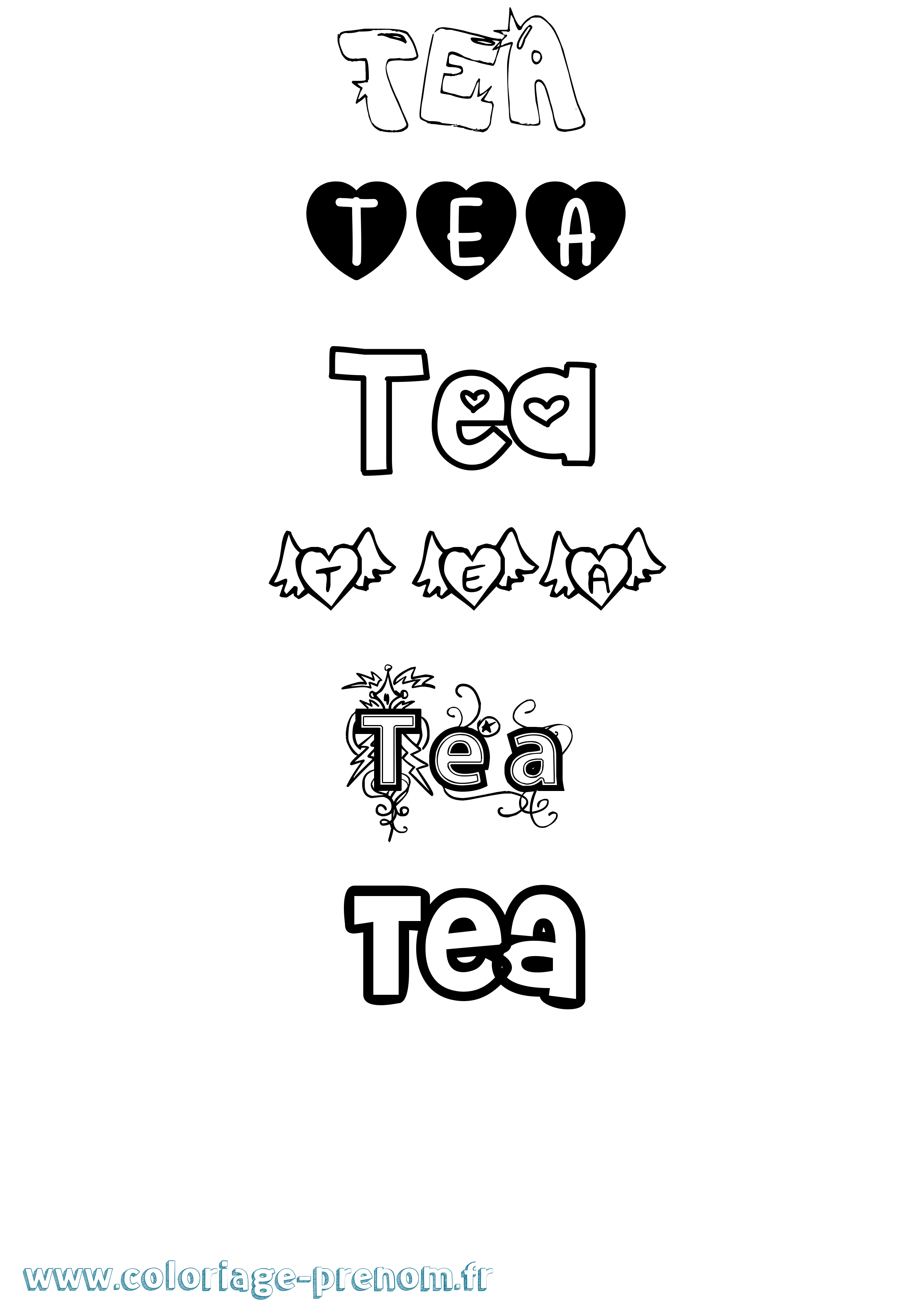 Coloriage prénom Tea Girly