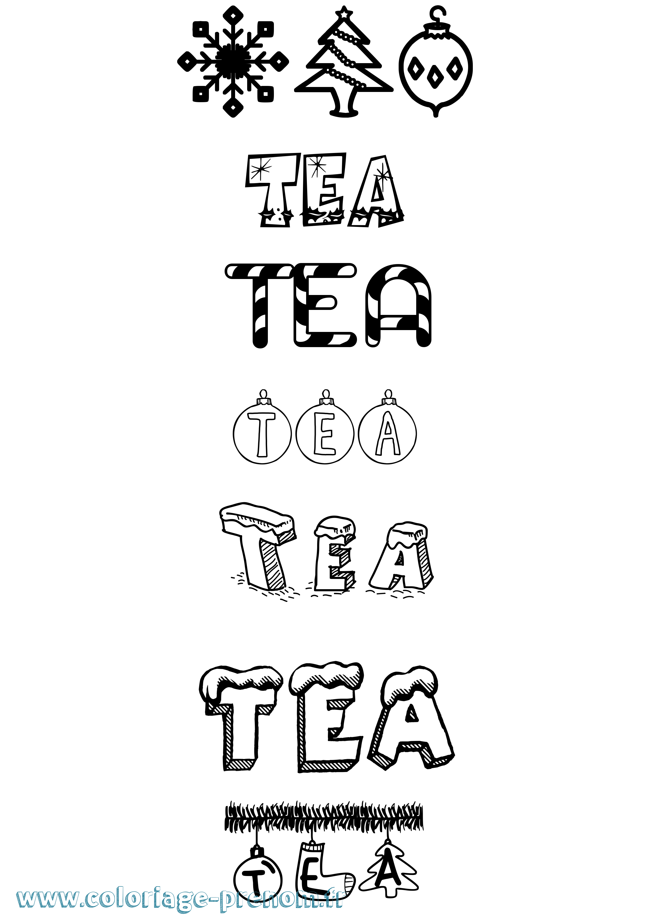 Coloriage prénom Tea Noël
