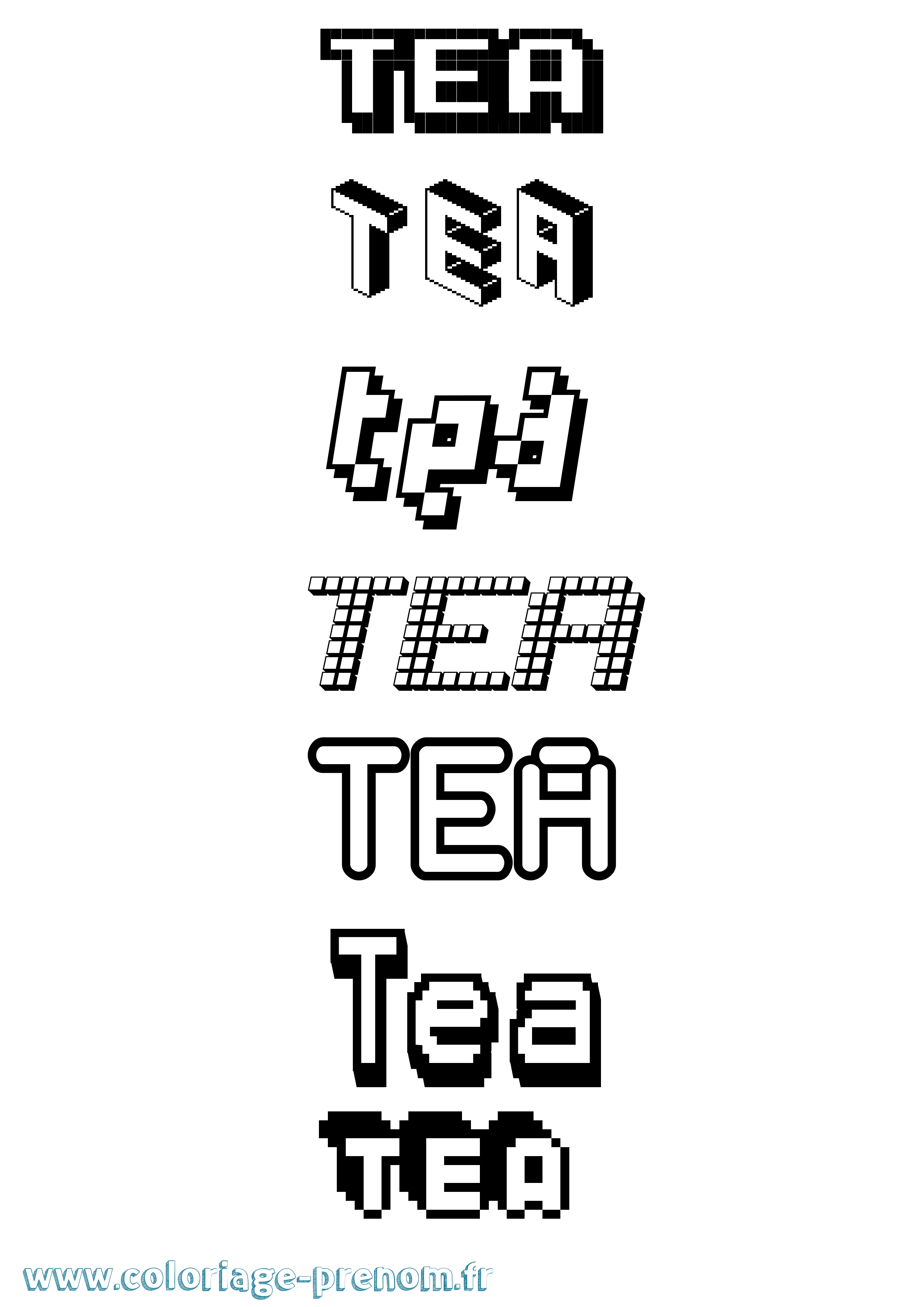 Coloriage prénom Tea Pixel