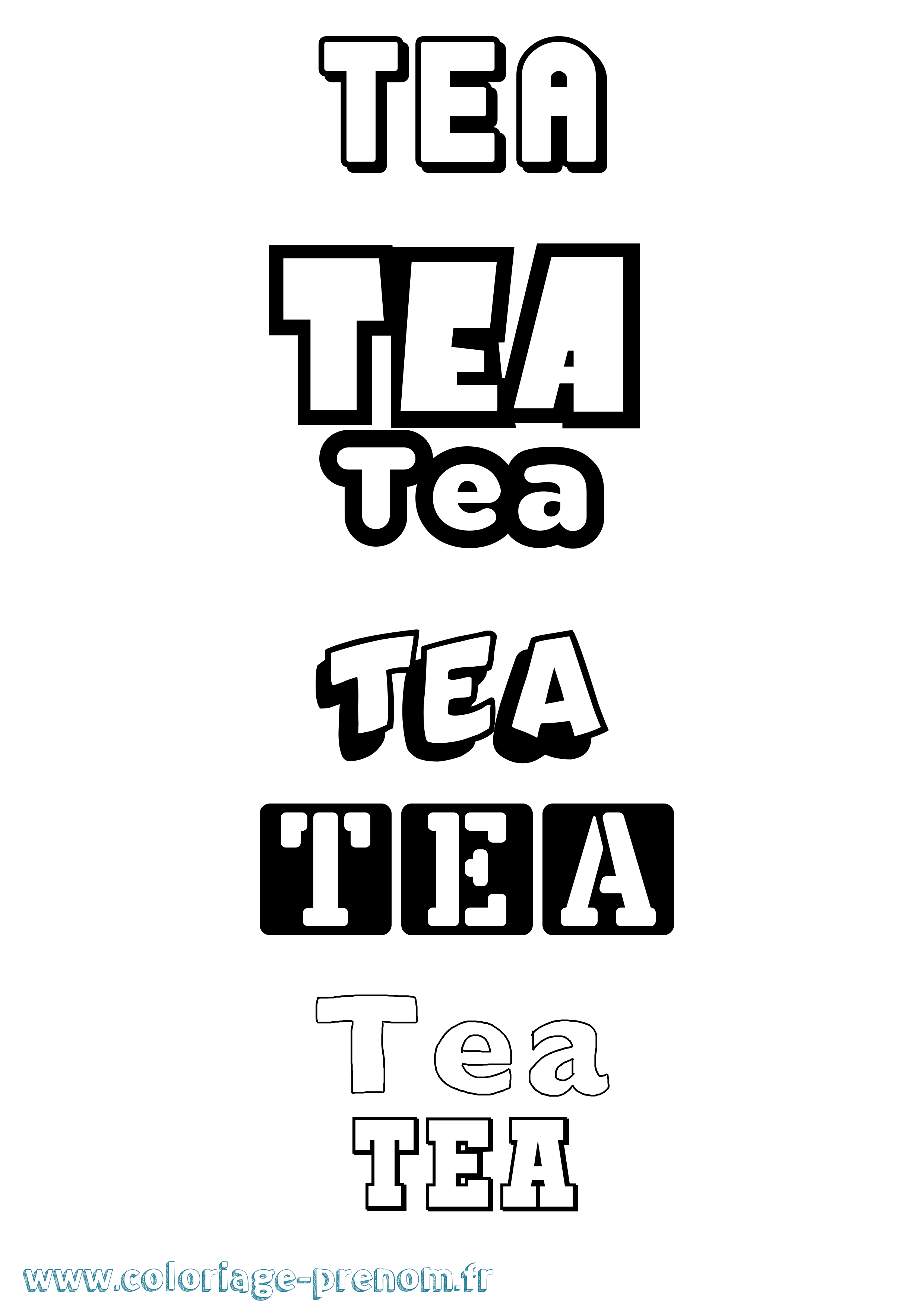 Coloriage prénom Tea Simple
