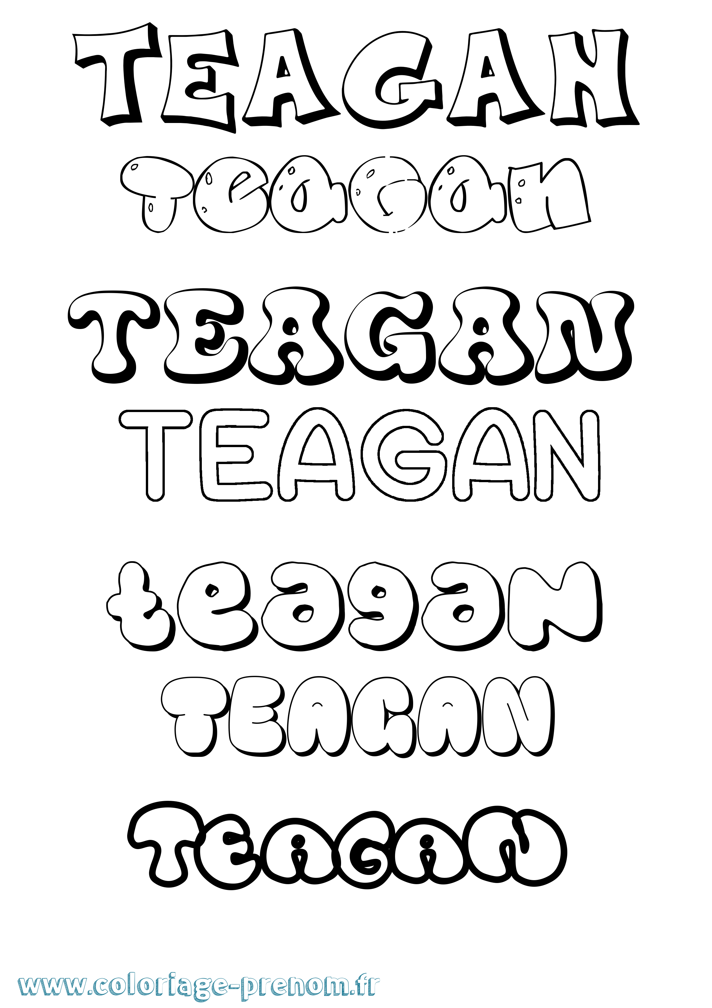 Coloriage prénom Teagan Bubble