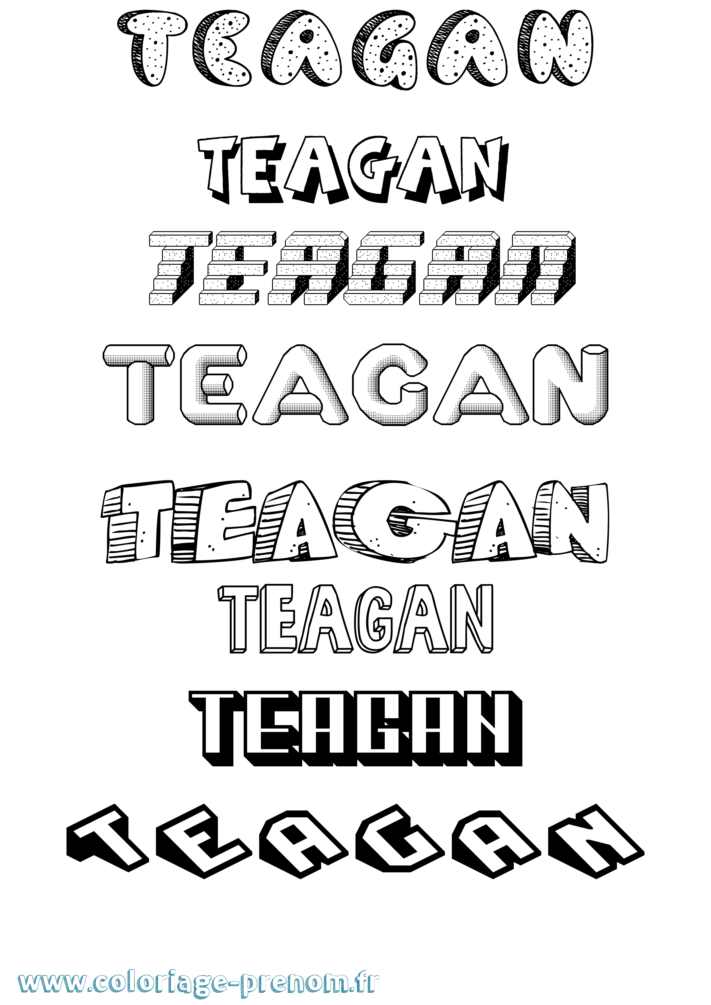 Coloriage prénom Teagan Effet 3D