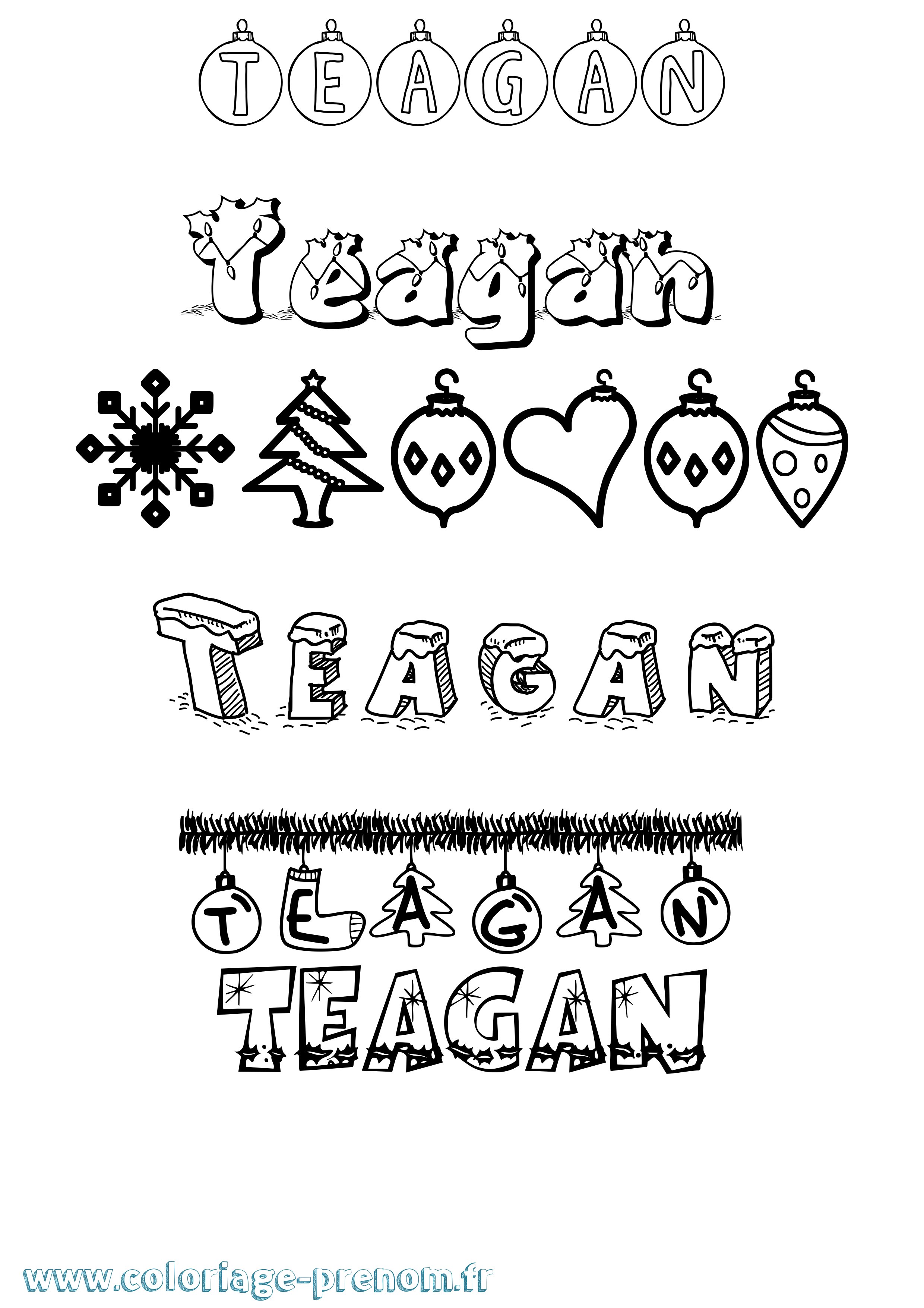 Coloriage prénom Teagan Noël