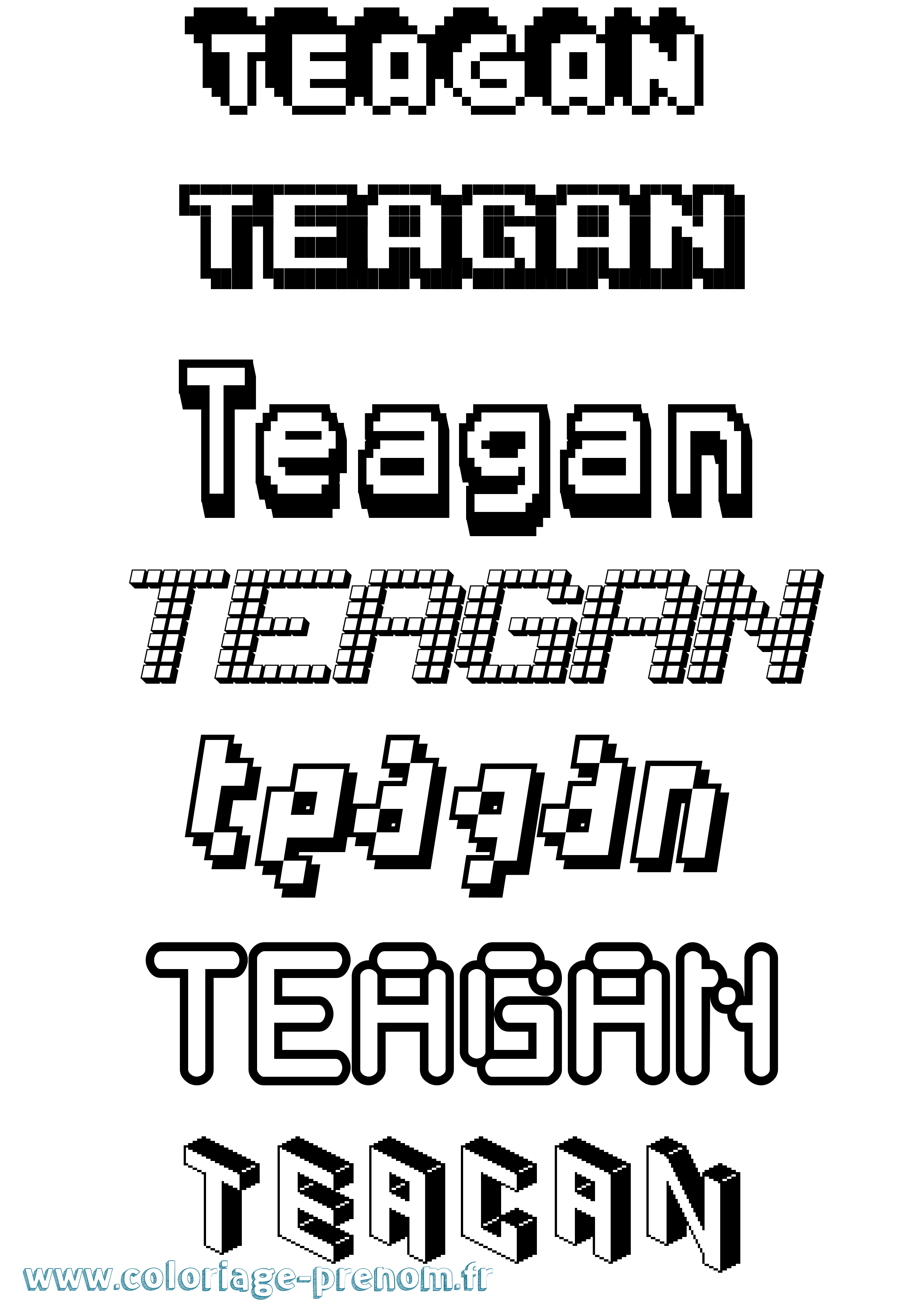 Coloriage prénom Teagan Pixel