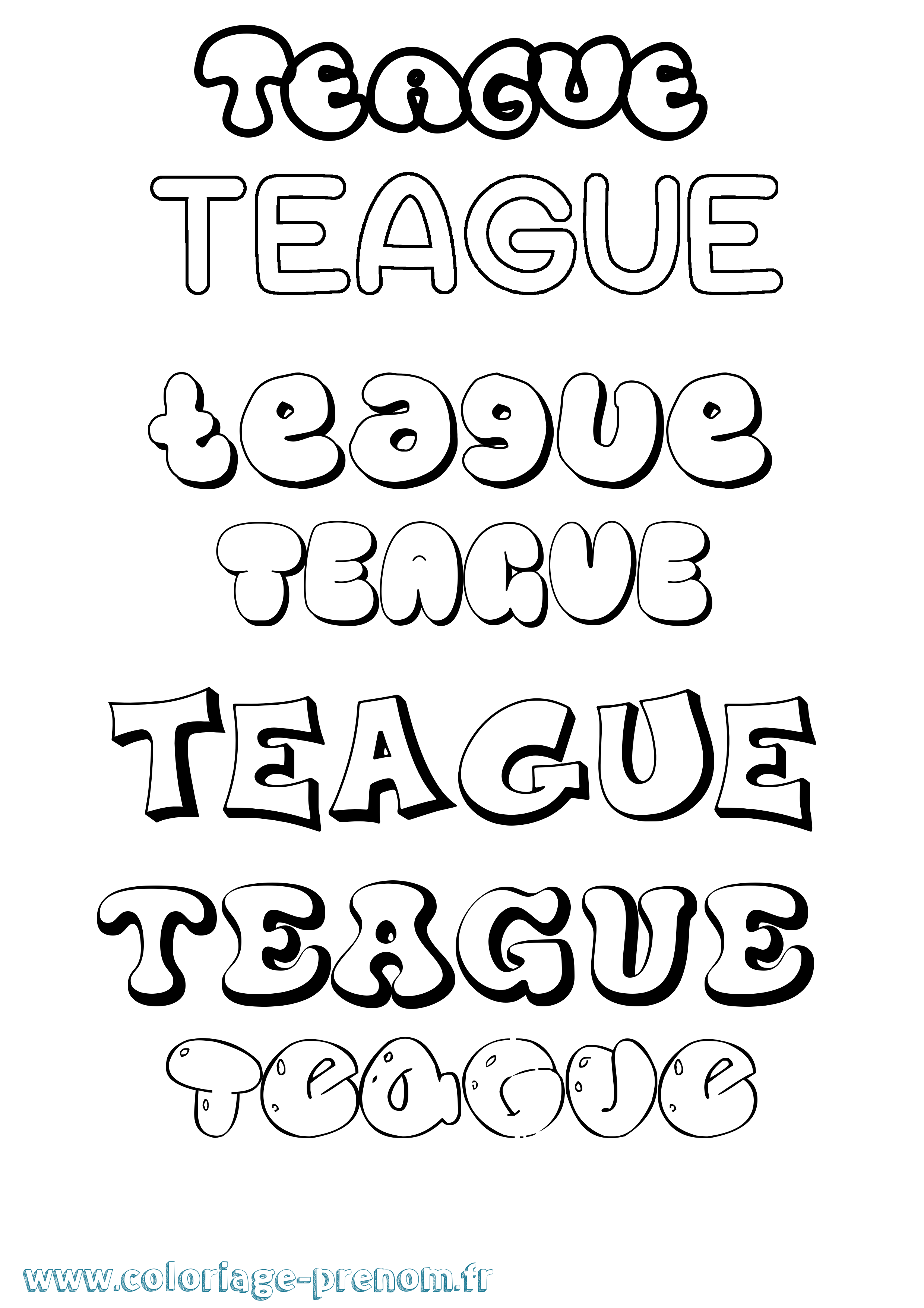 Coloriage Teague Bubble Coloriage prénom Teague Bubble