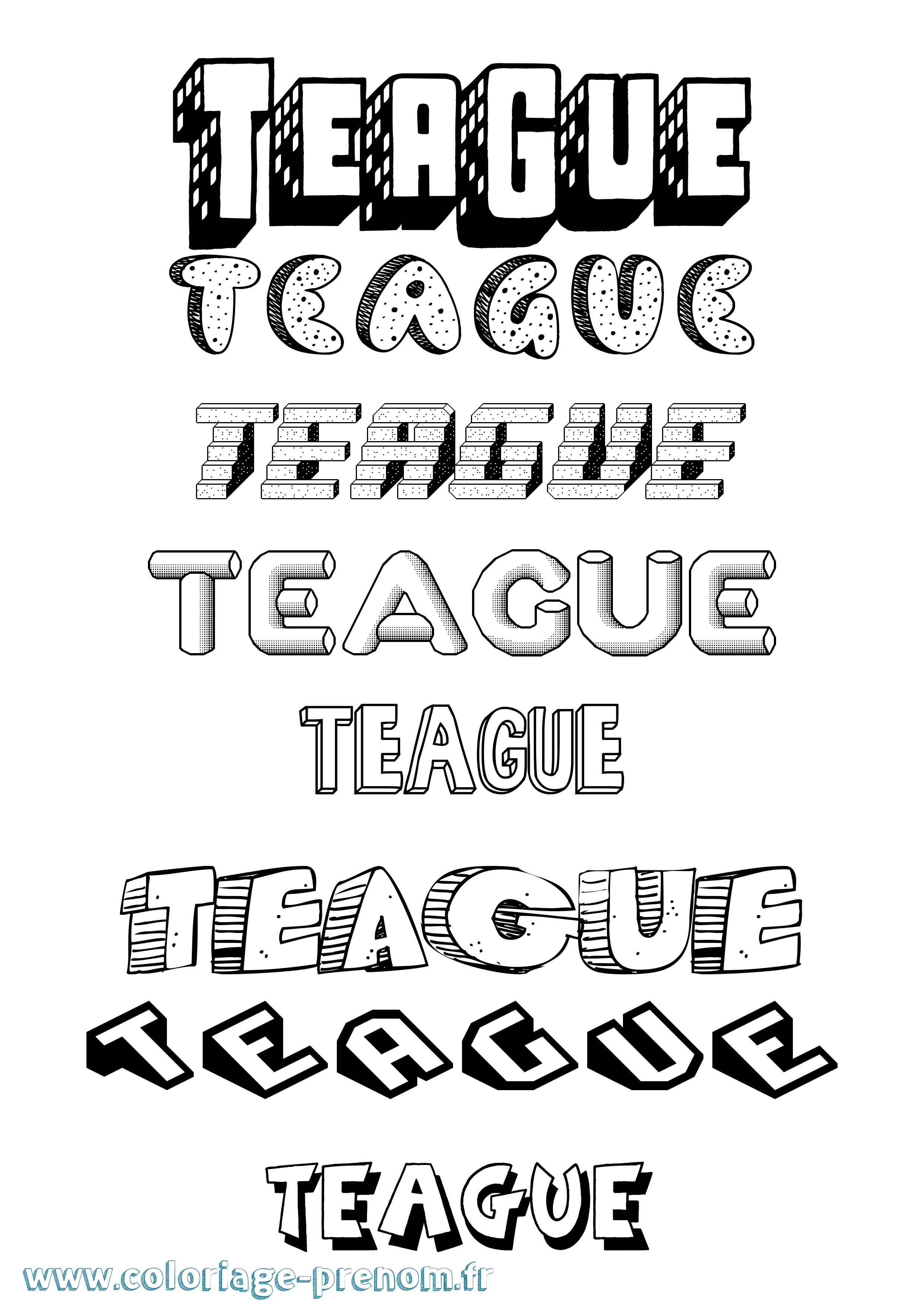 Coloriage Teague Effet 3D Coloriage prénom Teague Effet 3D
