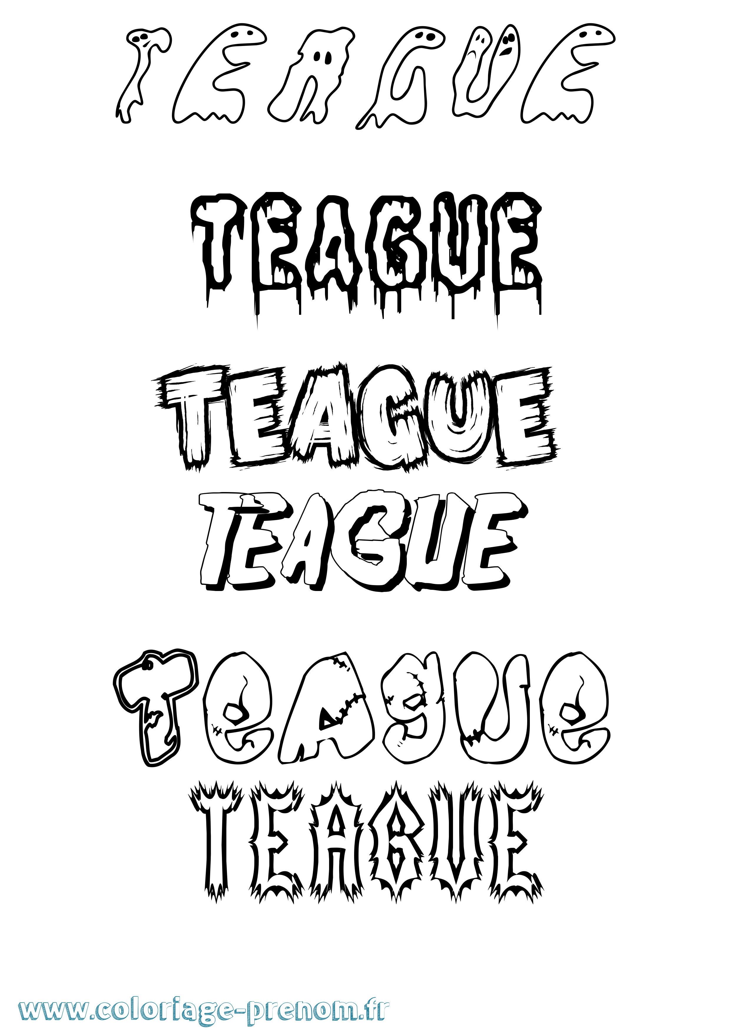 Coloriage prénom Teague Frisson