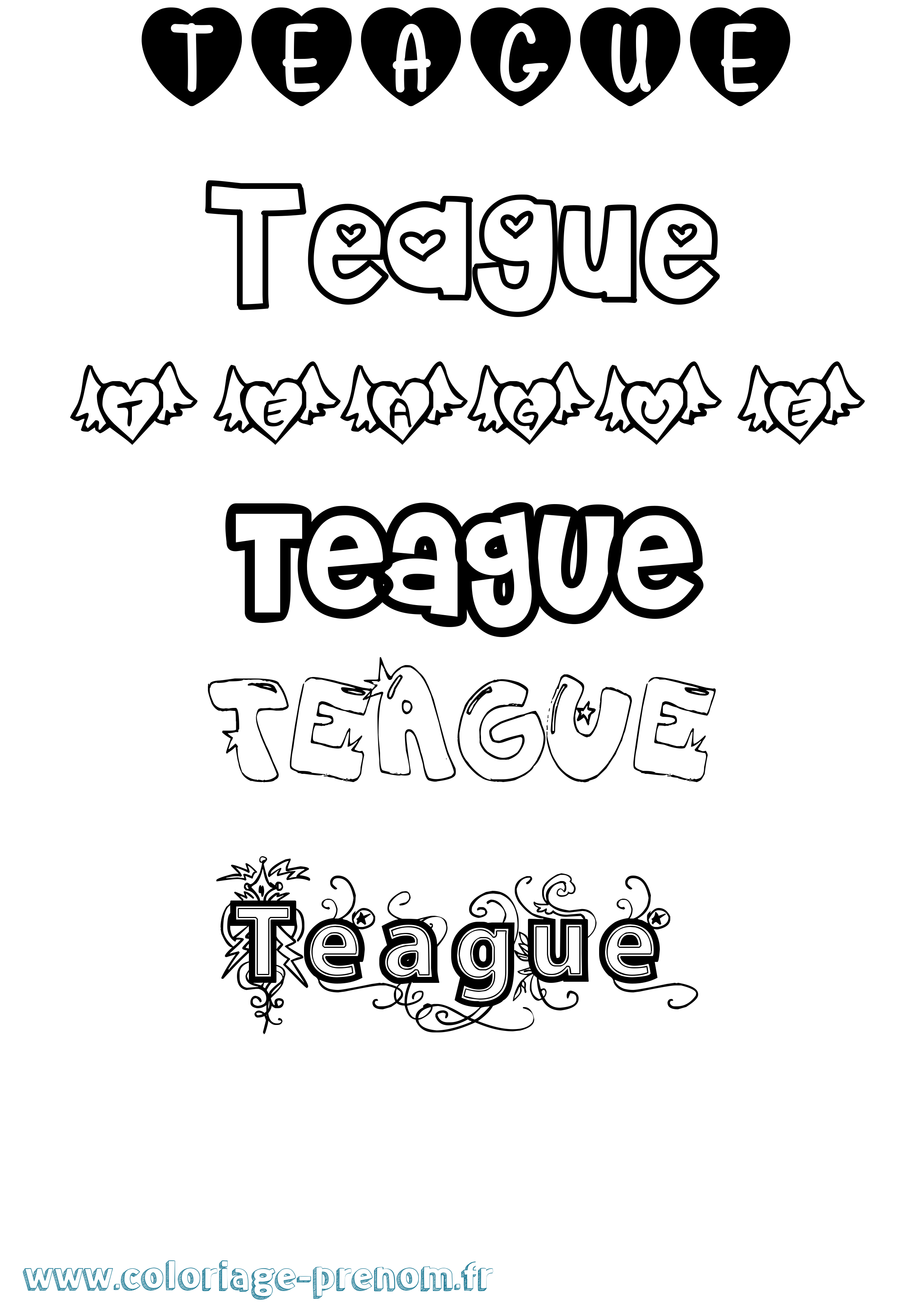 Coloriage Teague Girly Coloriage prénom Teague Girly