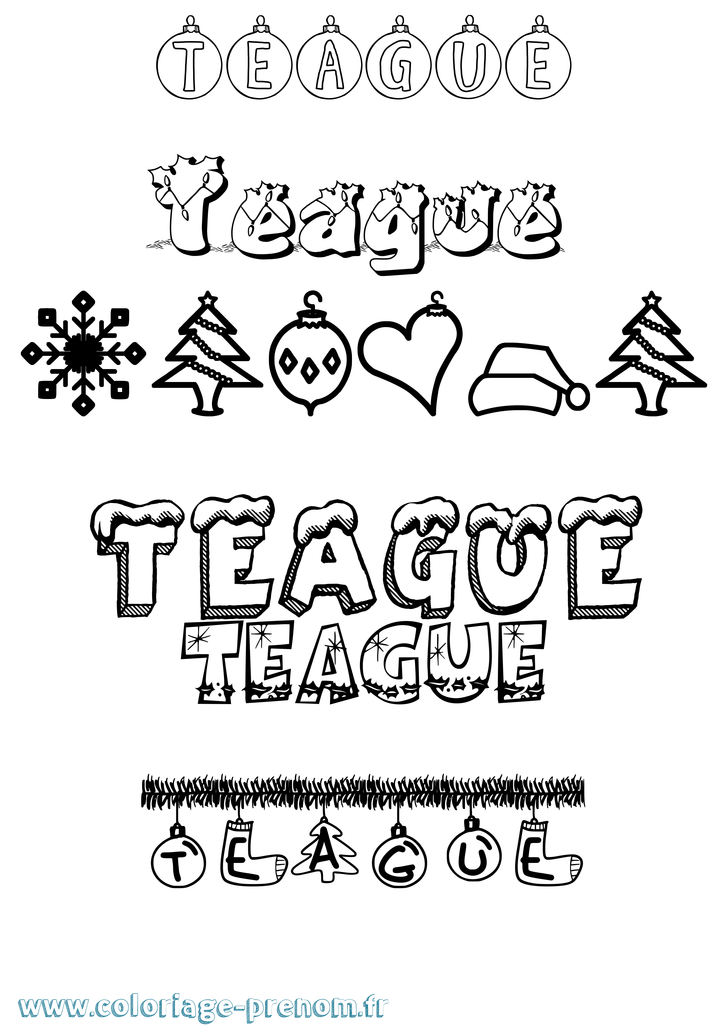 Coloriage prénom Teague Noël