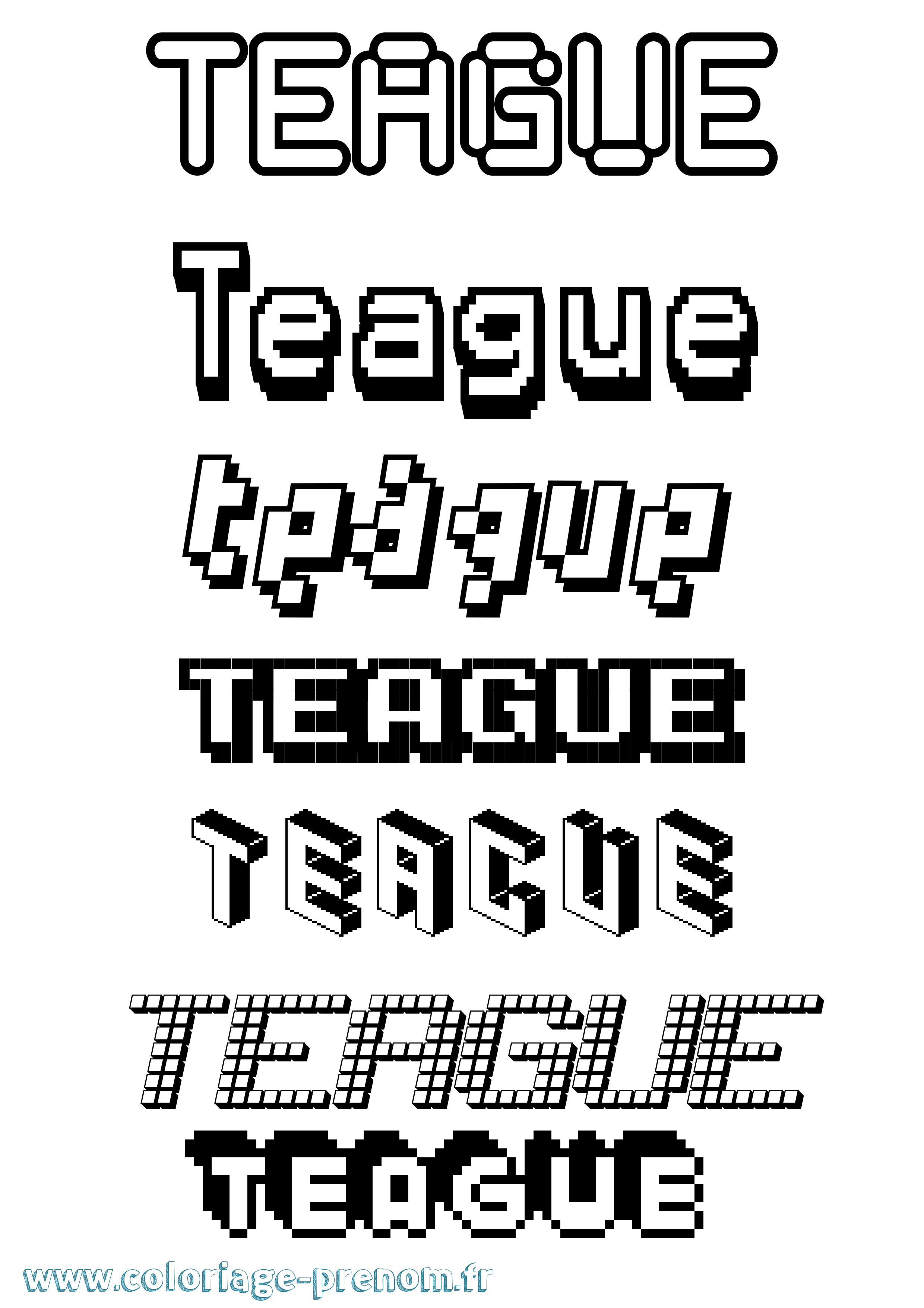 Coloriage prénom Teague Pixel