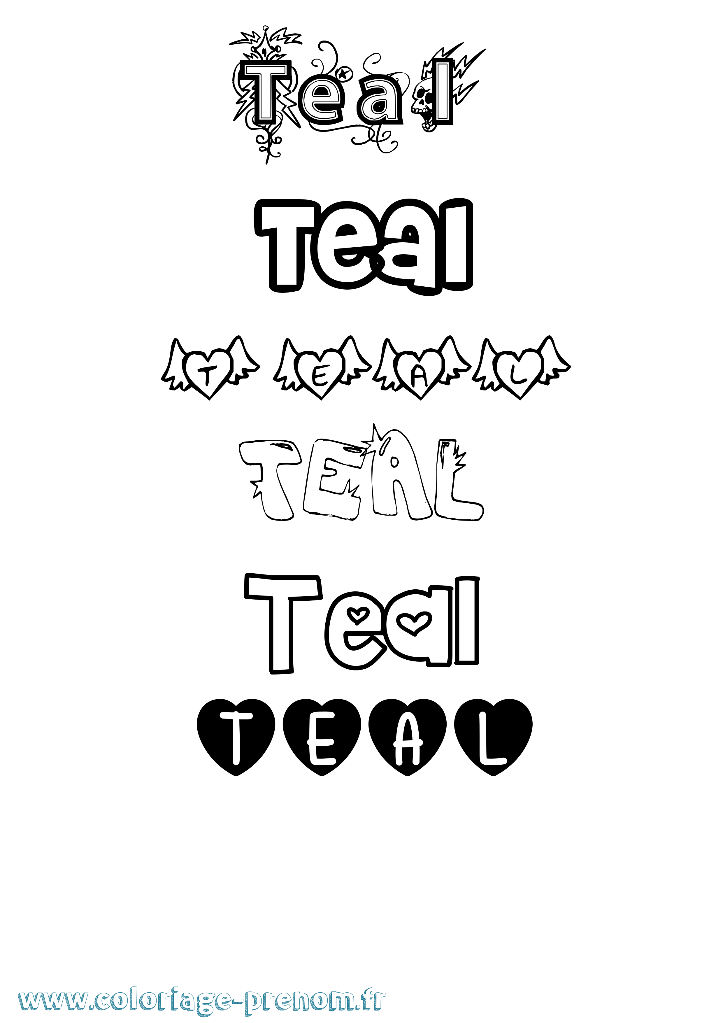 Coloriage prénom Teal Girly