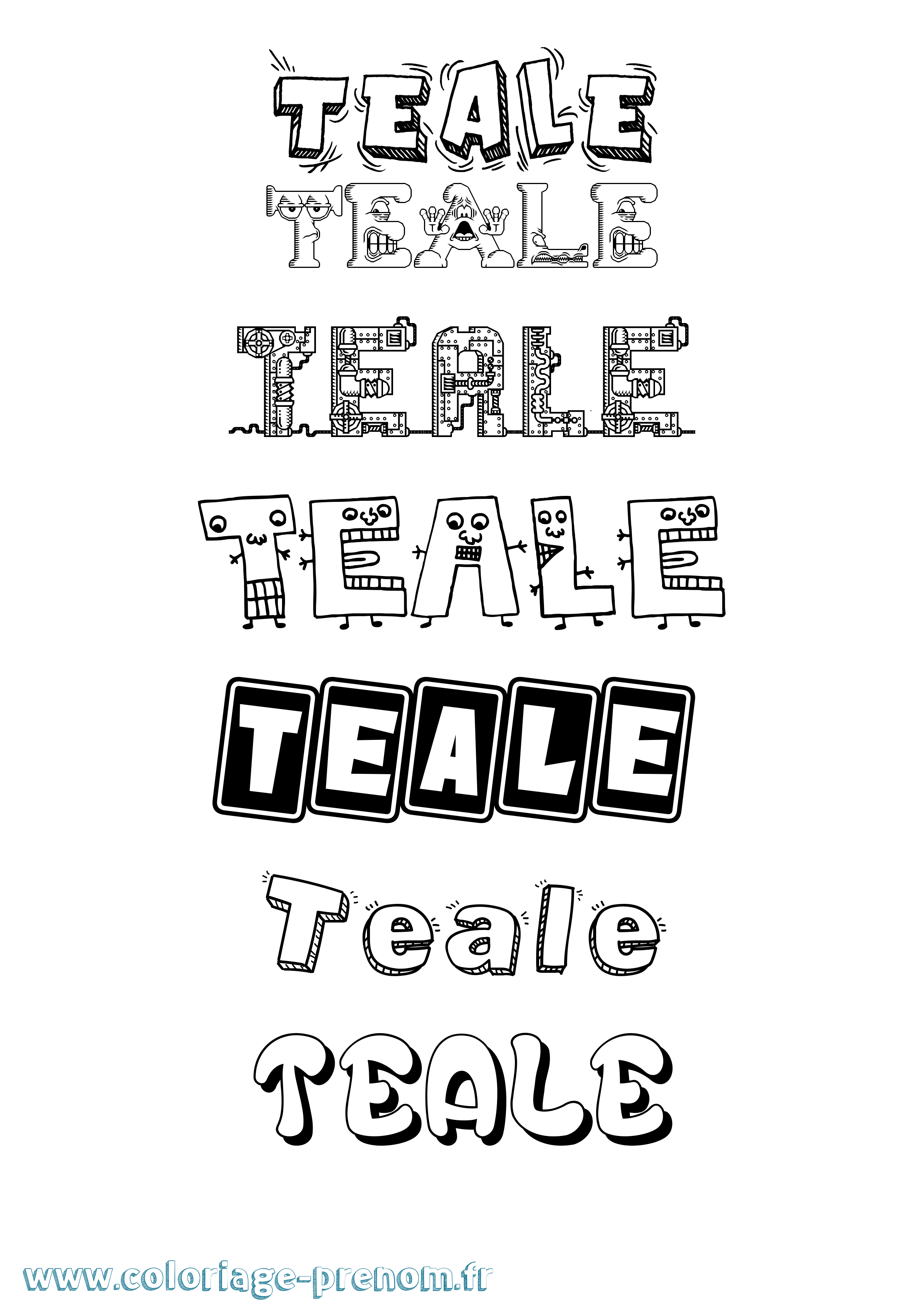 Coloriage prénom Teale Fun