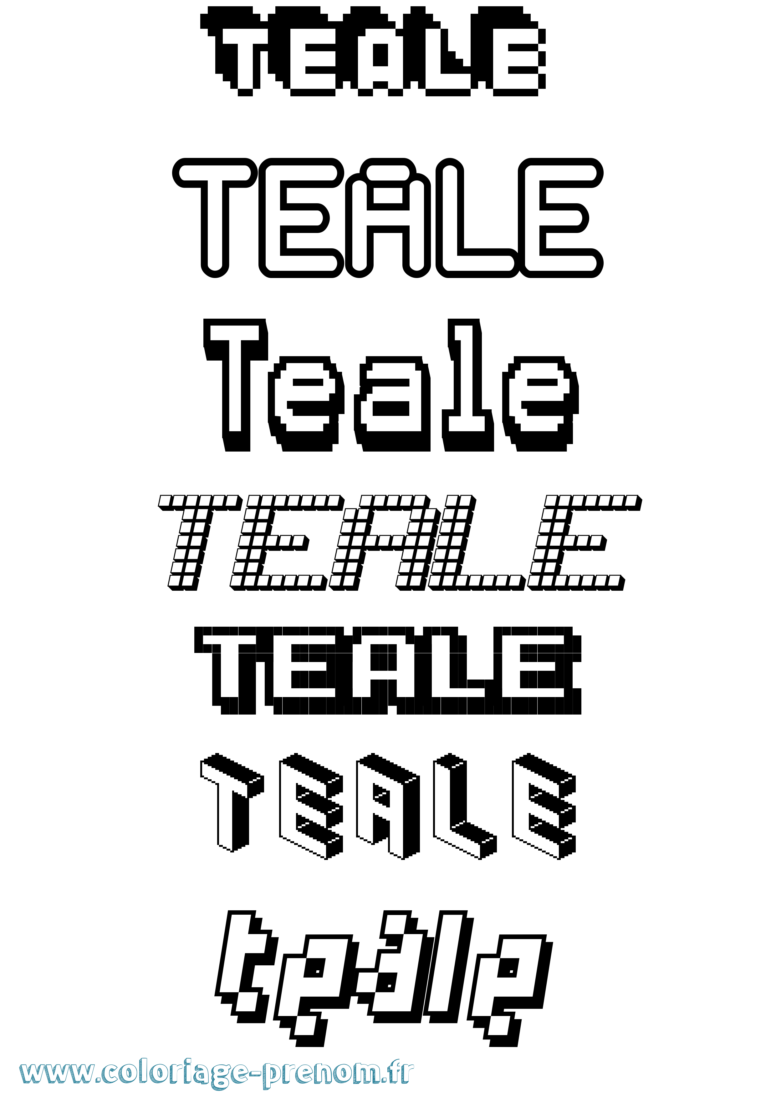 Coloriage prénom Teale Pixel