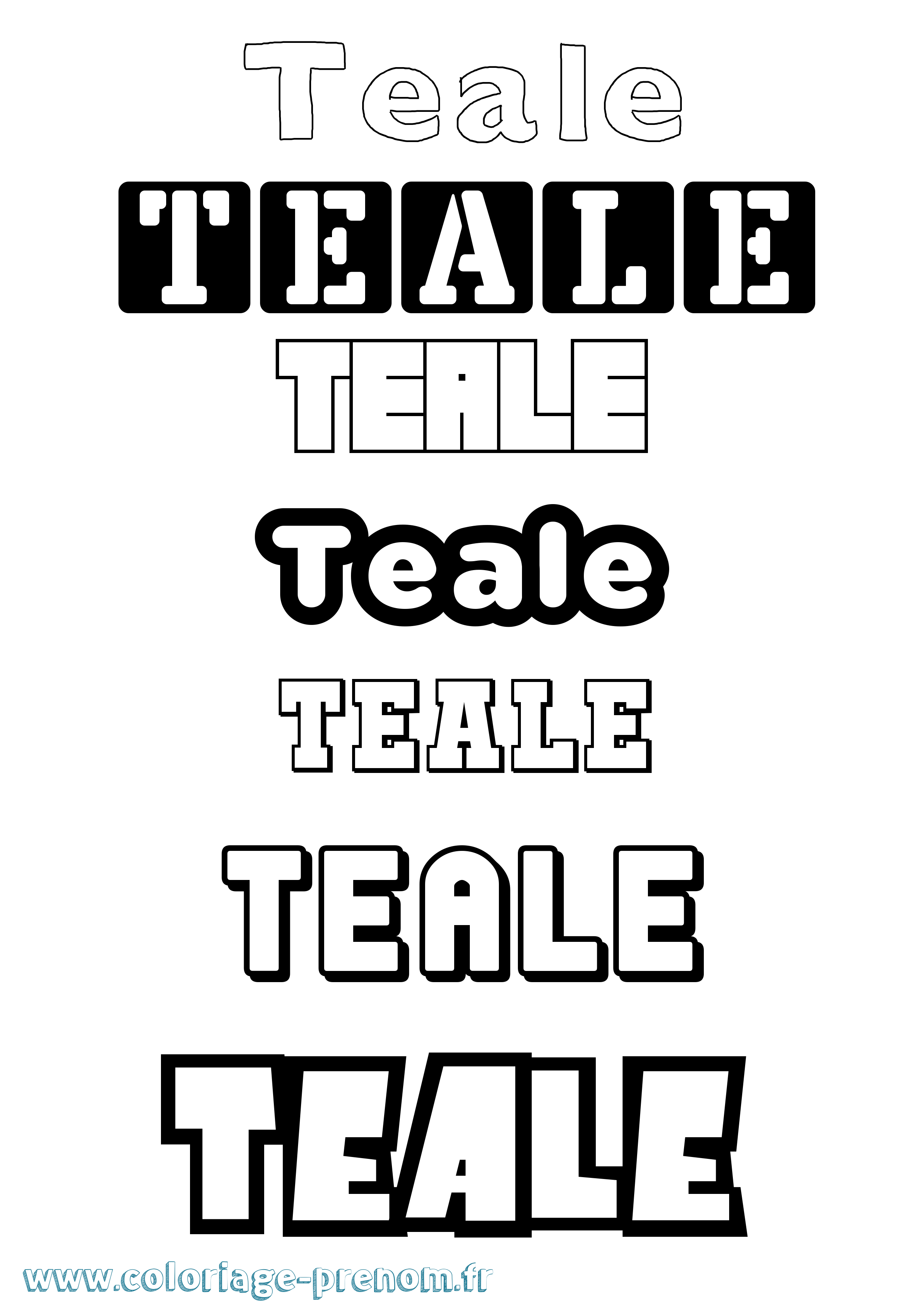 Coloriage prénom Teale Simple