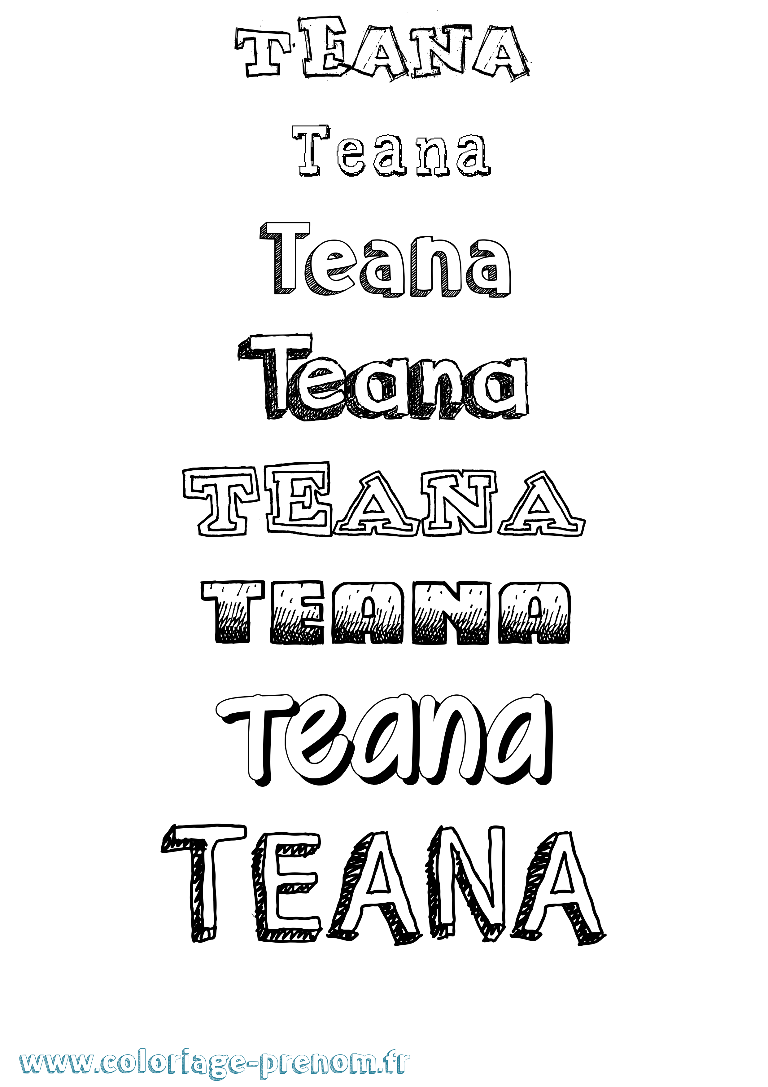 Coloriage prénom Teana Dessiné