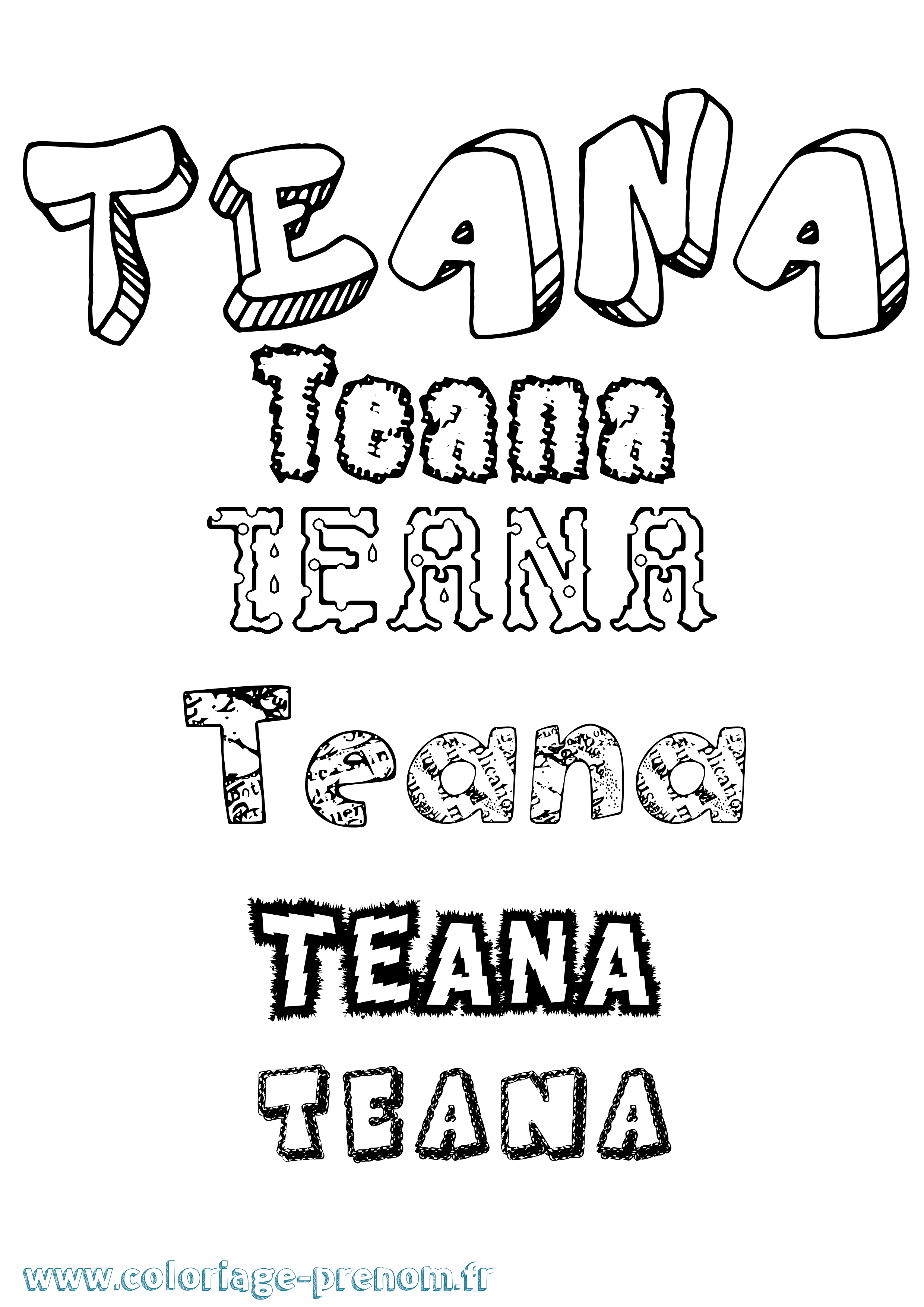 Coloriage prénom Teana Destructuré