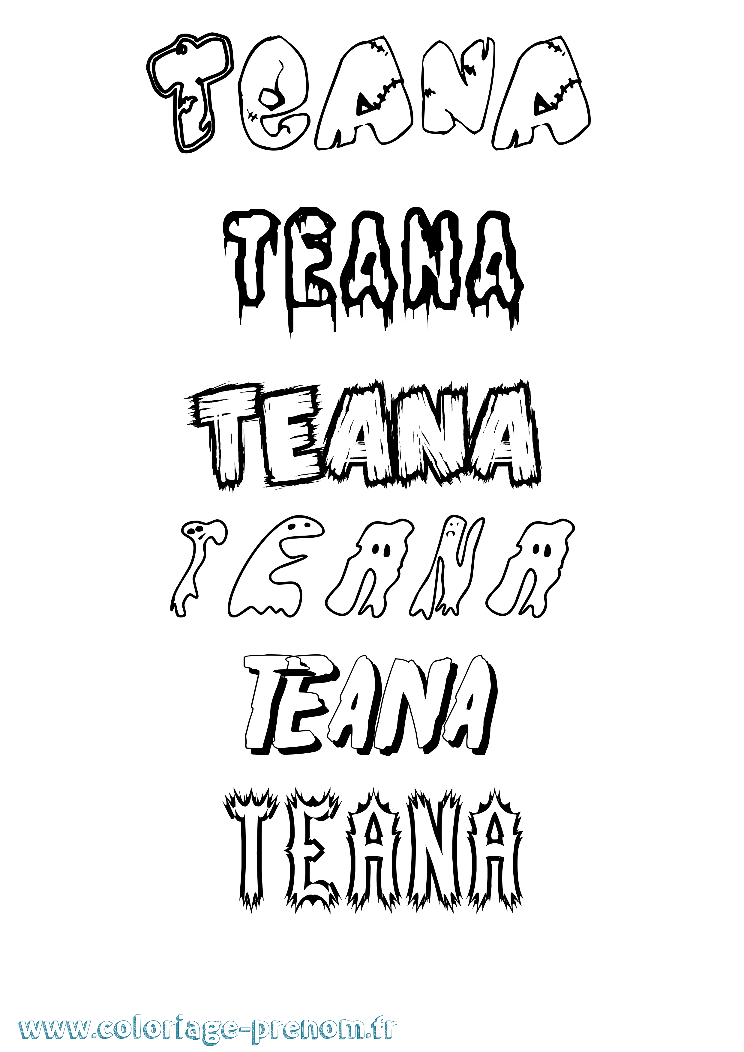 Coloriage prénom Teana Frisson