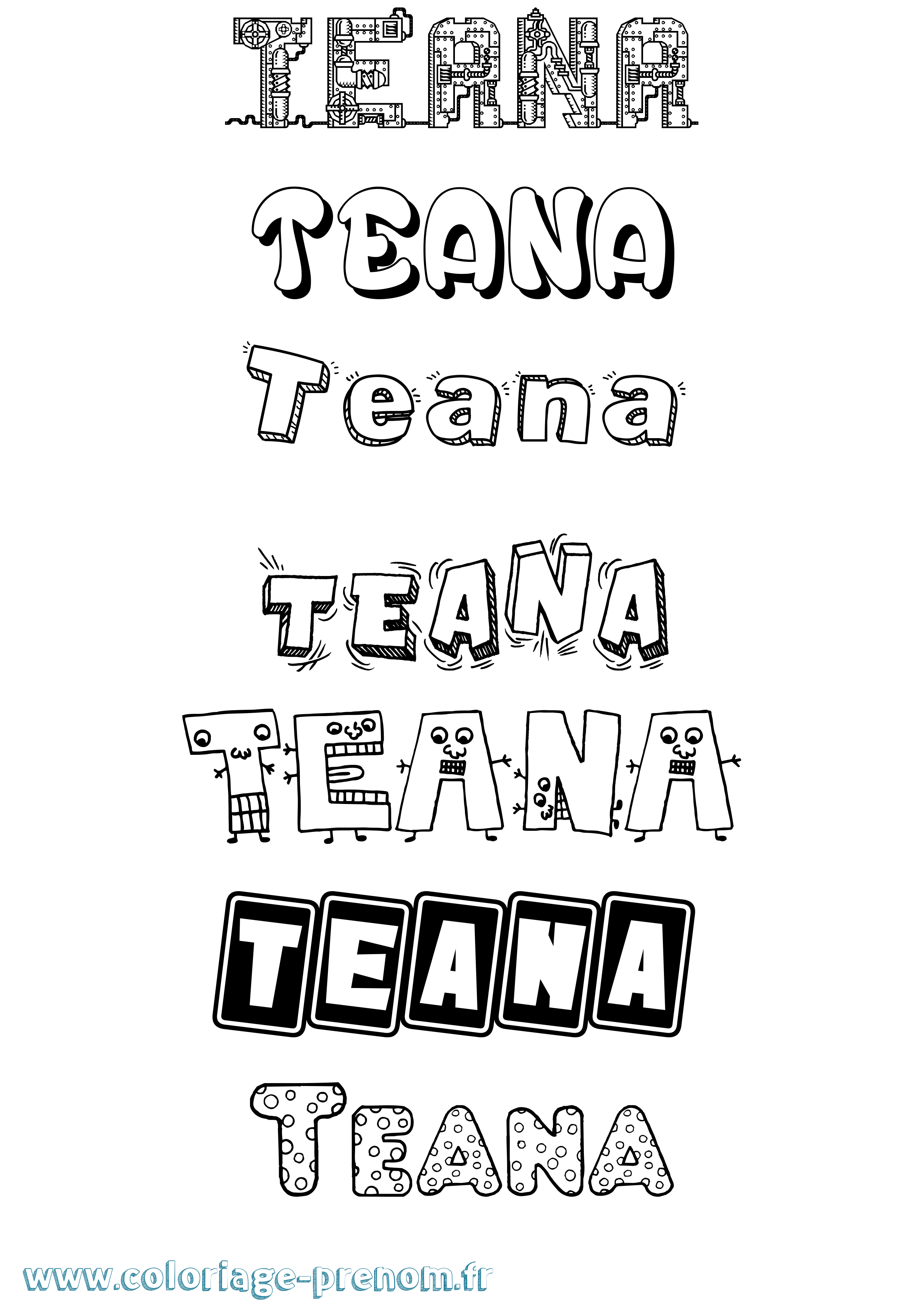 Coloriage prénom Teana Fun