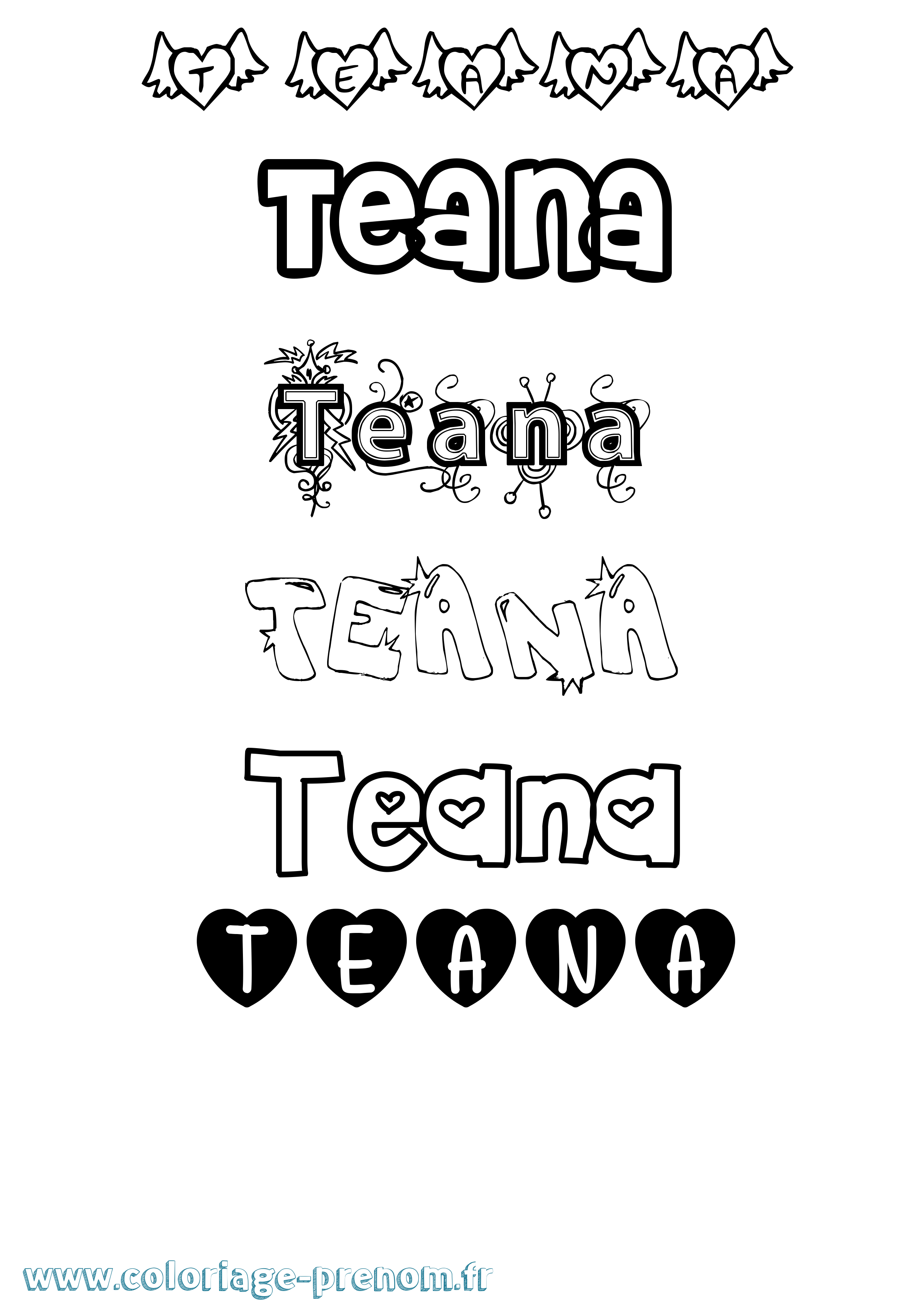 Coloriage prénom Teana Girly