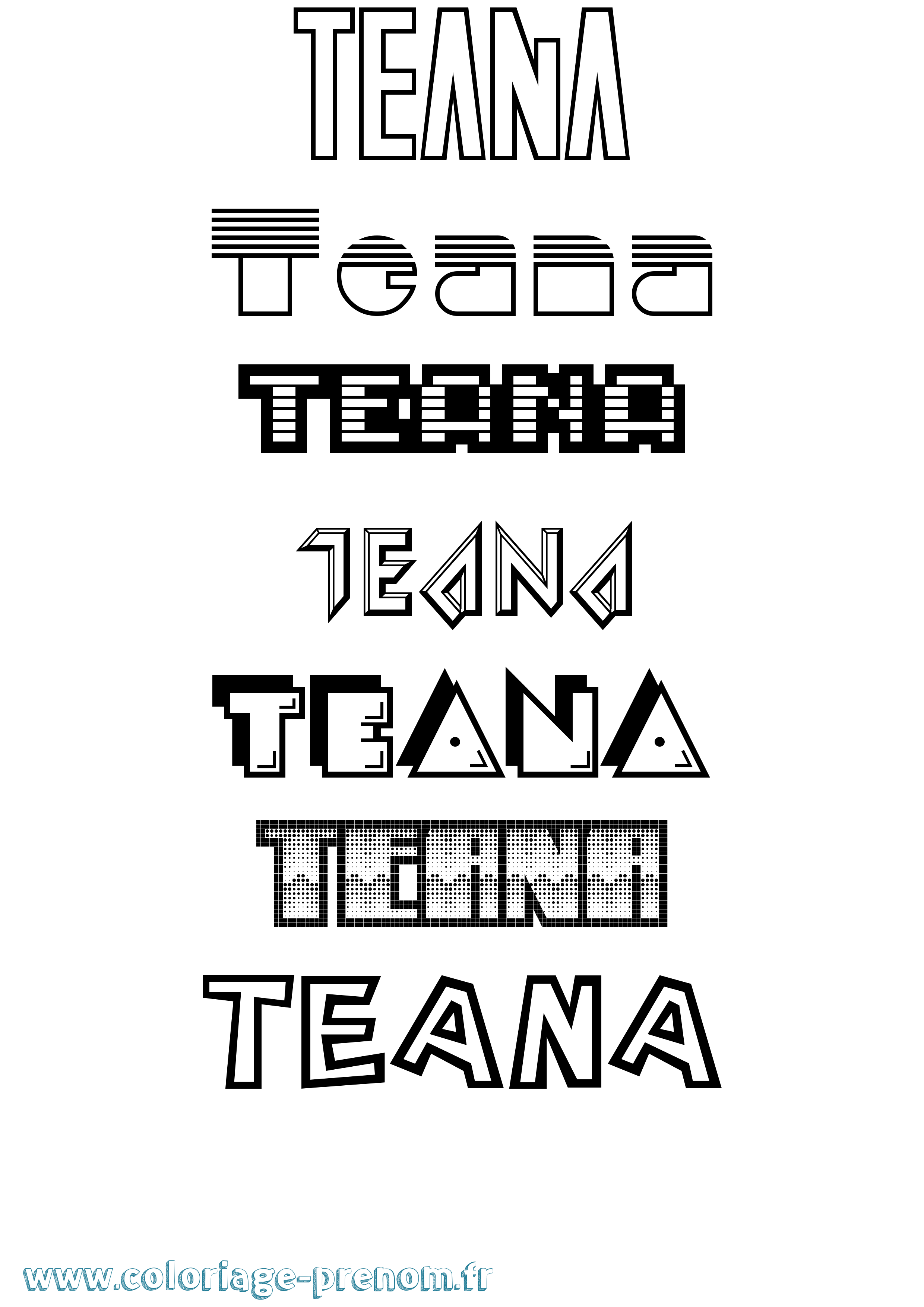 Coloriage prénom Teana Jeux Vidéos