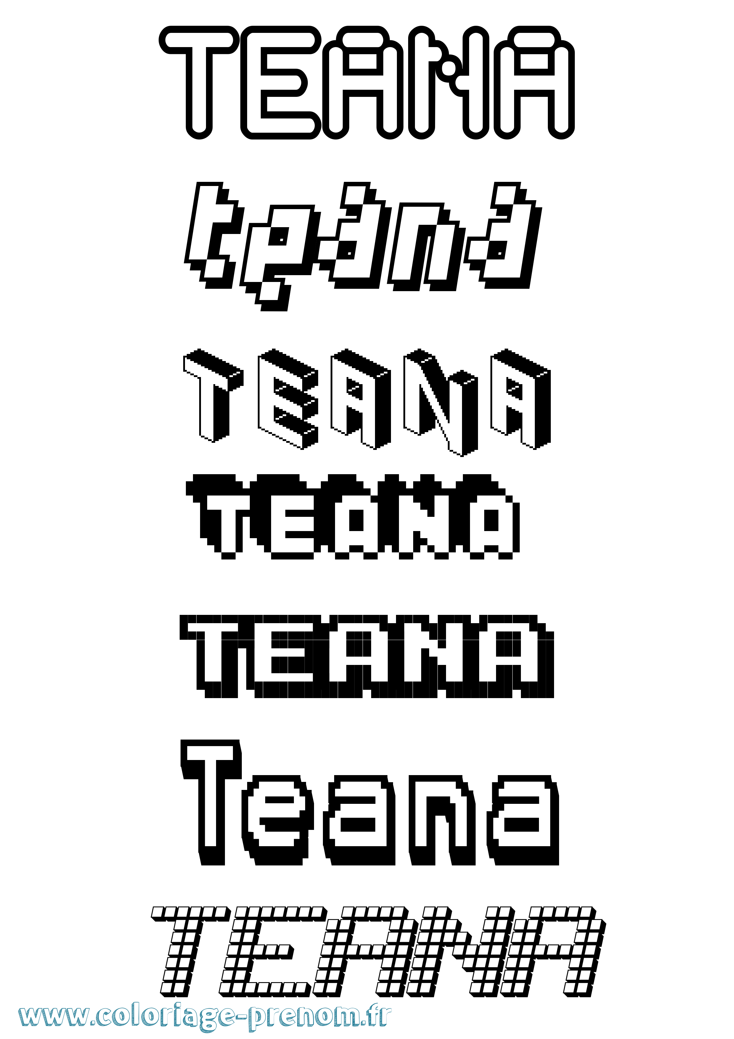Coloriage prénom Teana Pixel