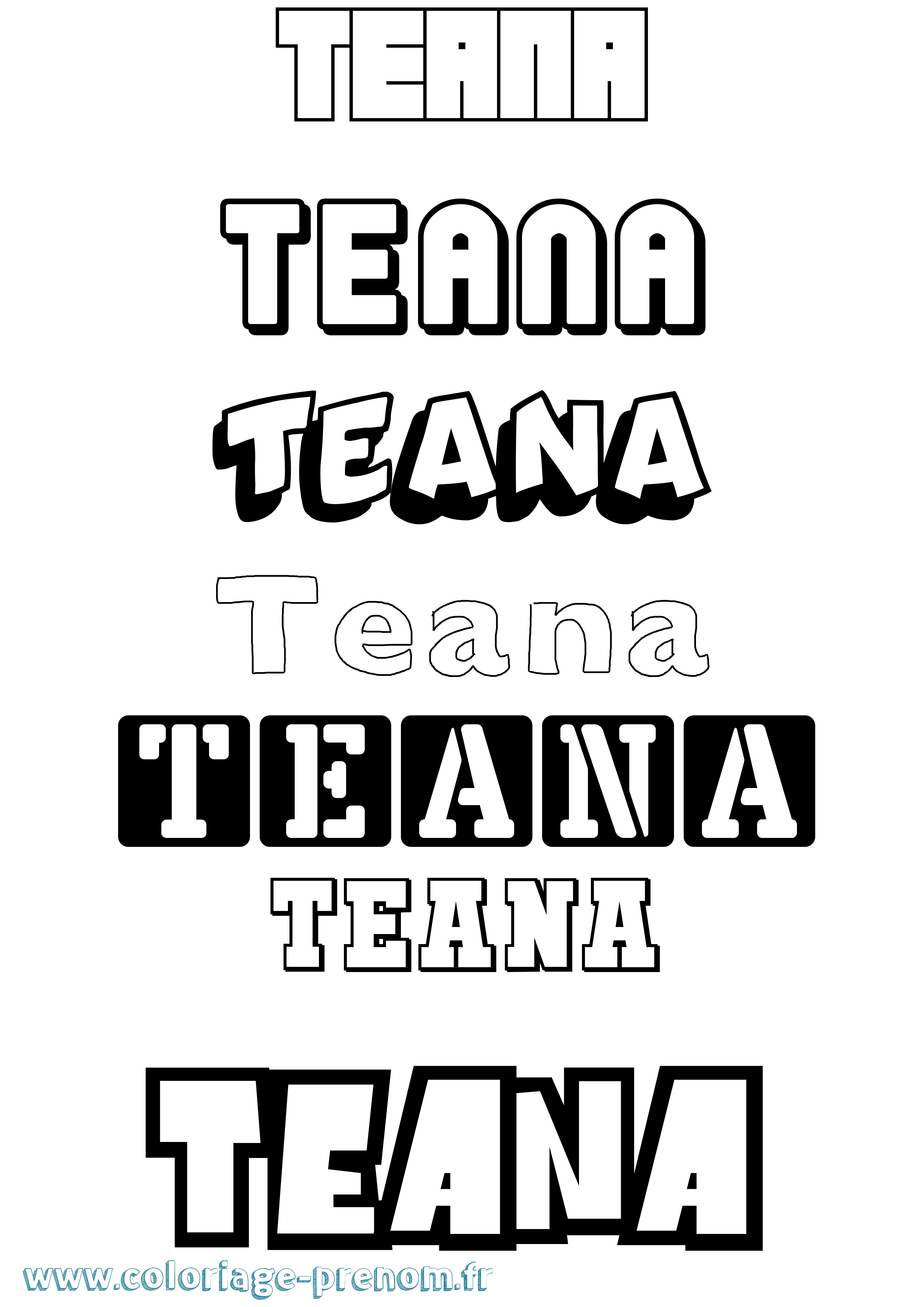 Coloriage prénom Teana Simple