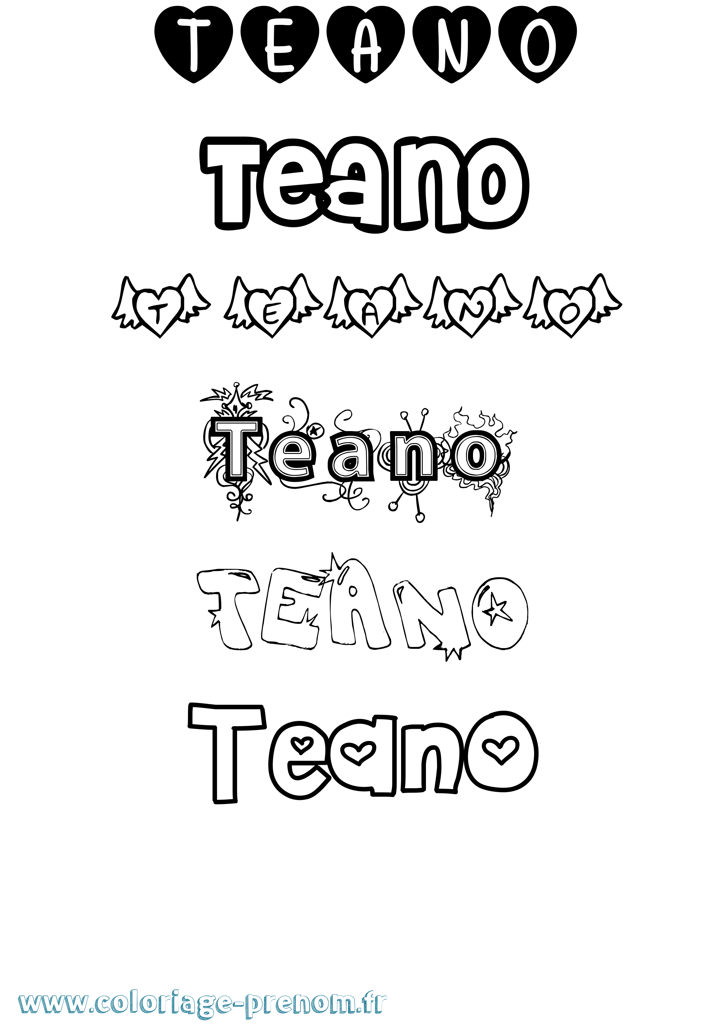 Coloriage prénom Teano Girly