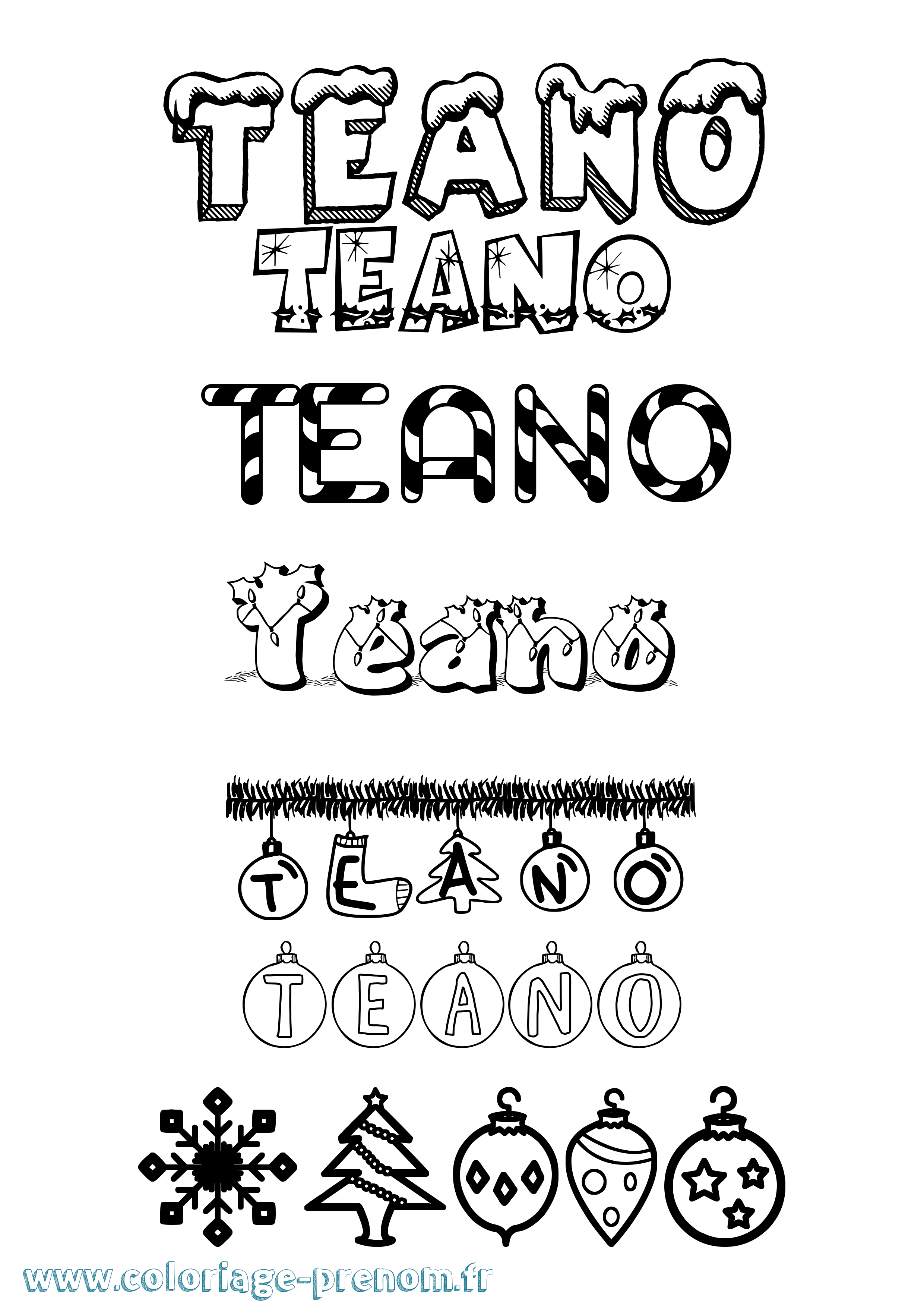 Coloriage prénom Teano Noël