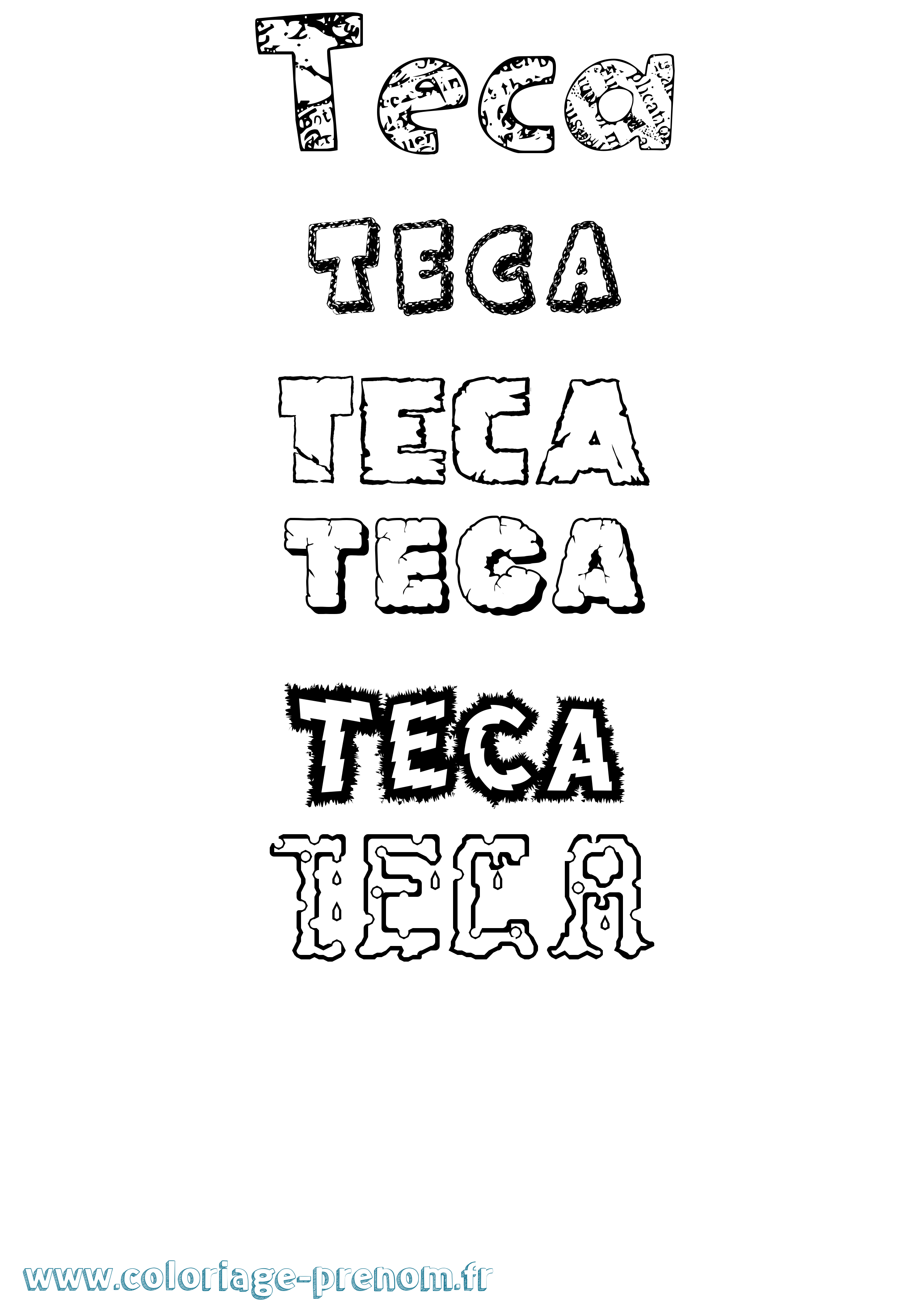 Coloriage prénom Teca Destructuré