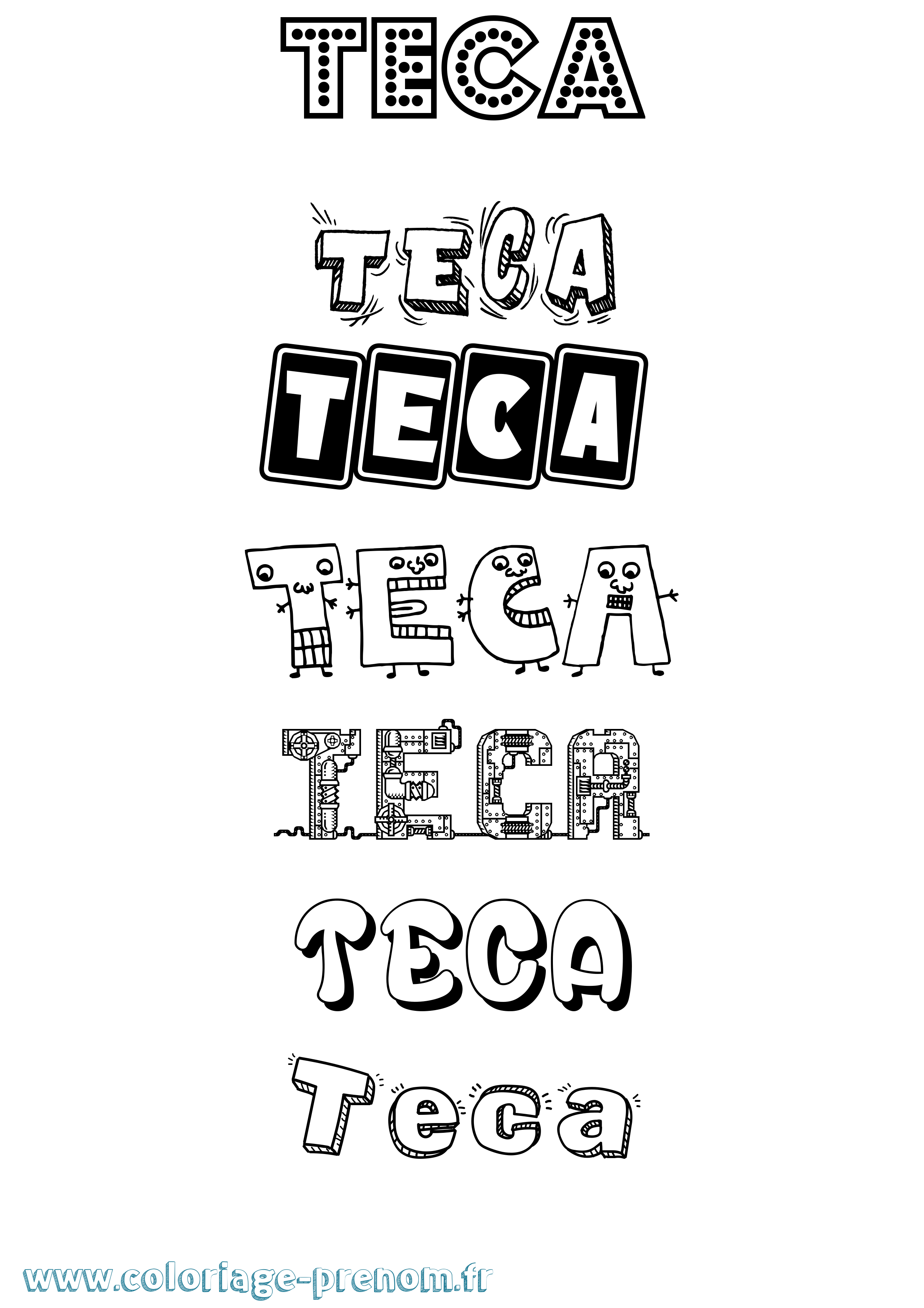 Coloriage prénom Teca Fun