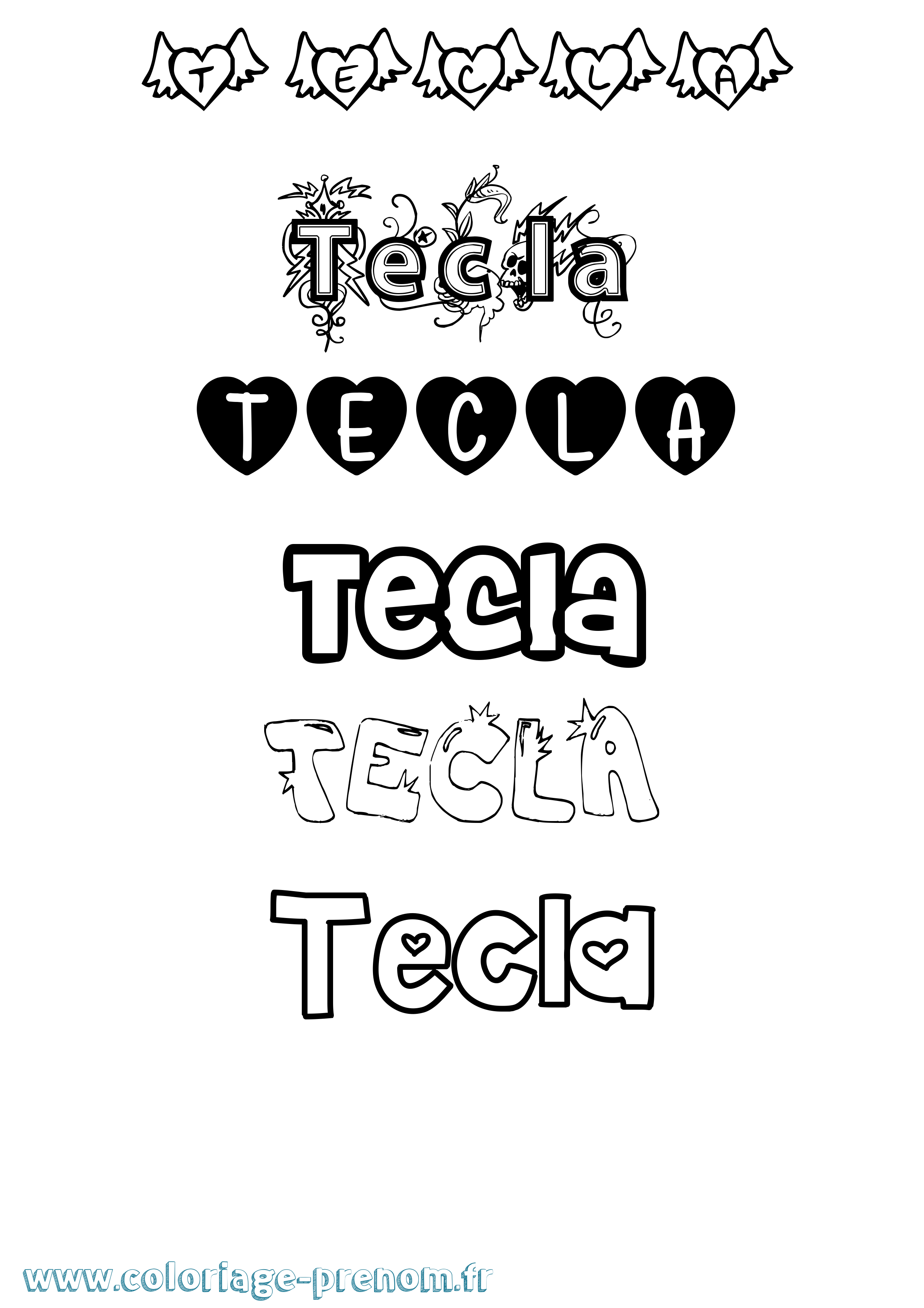 Coloriage prénom Tecla Girly