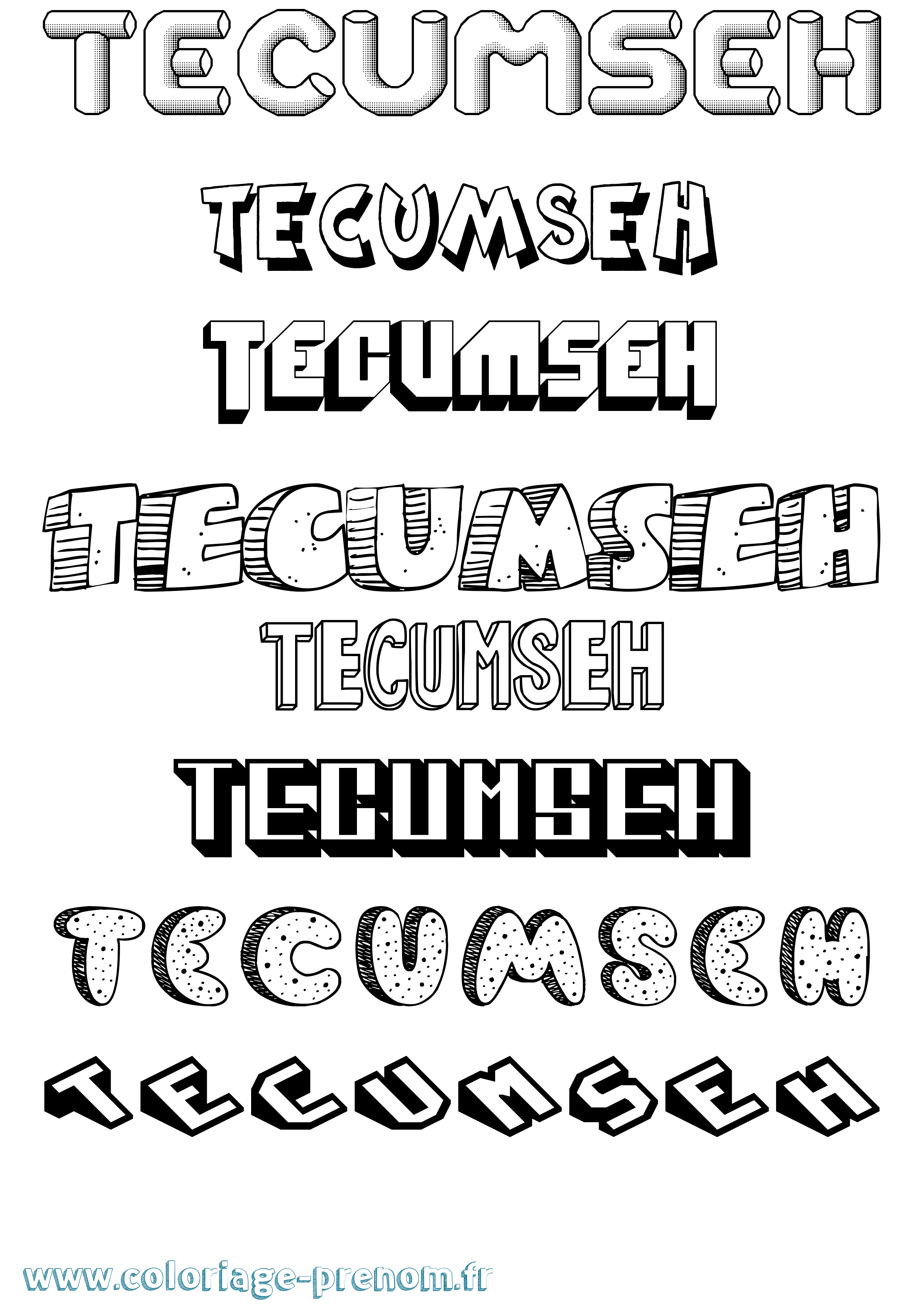 Coloriage prénom Tecumseh Effet 3D