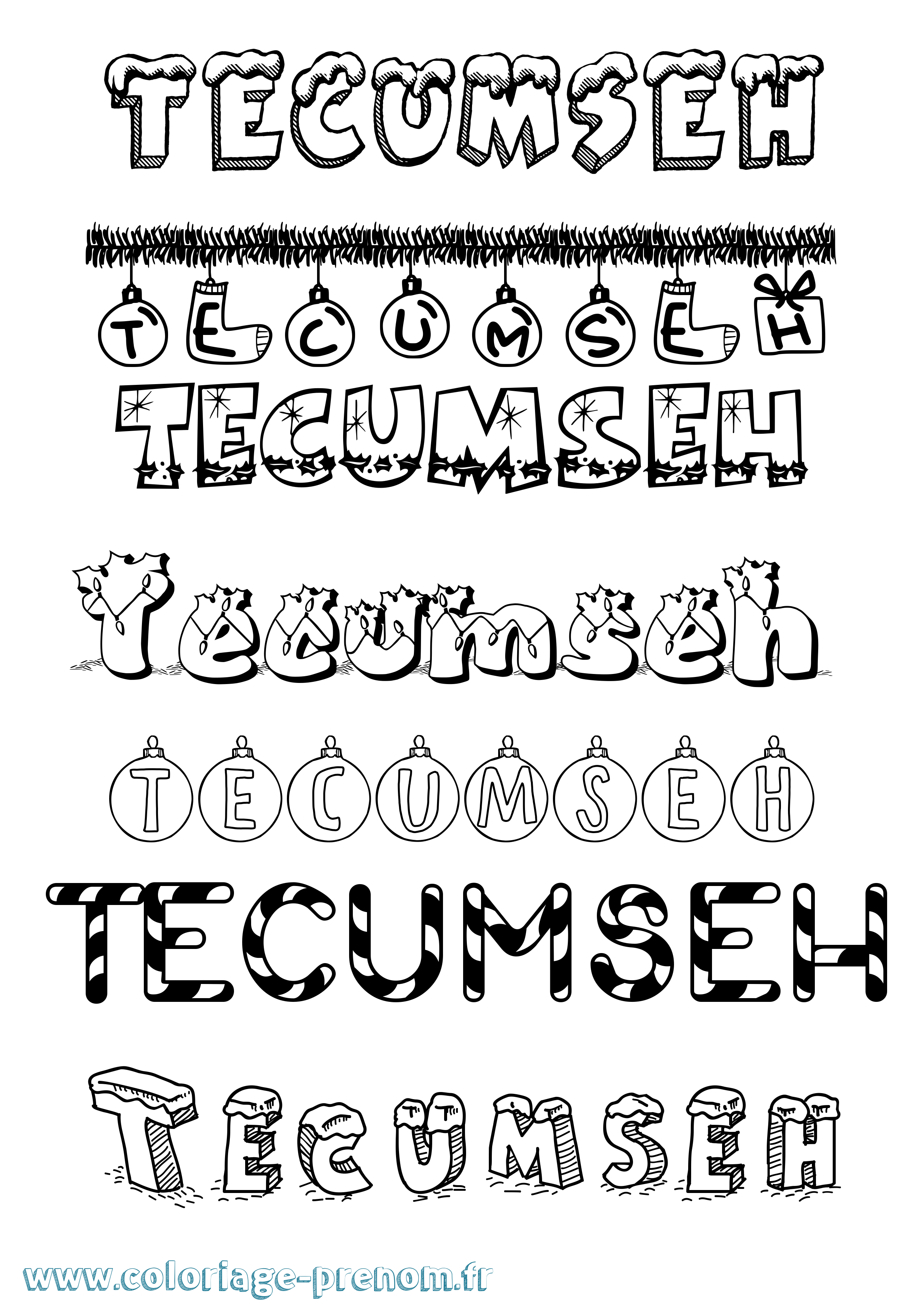 Coloriage prénom Tecumseh Noël