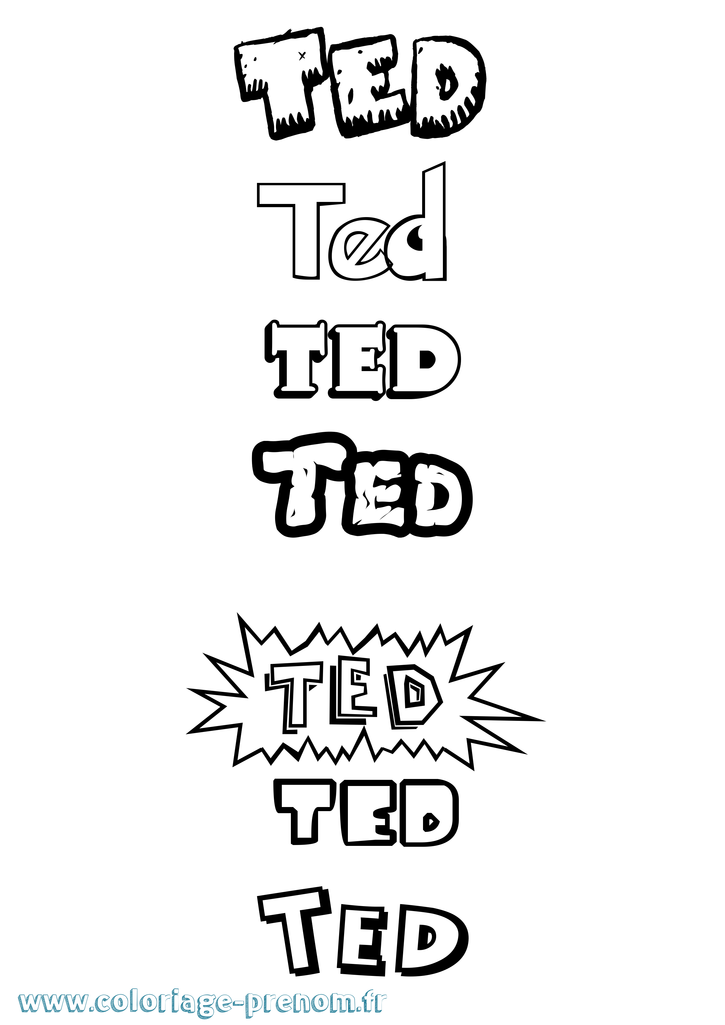 Coloriage prénom Ted Dessin Animé