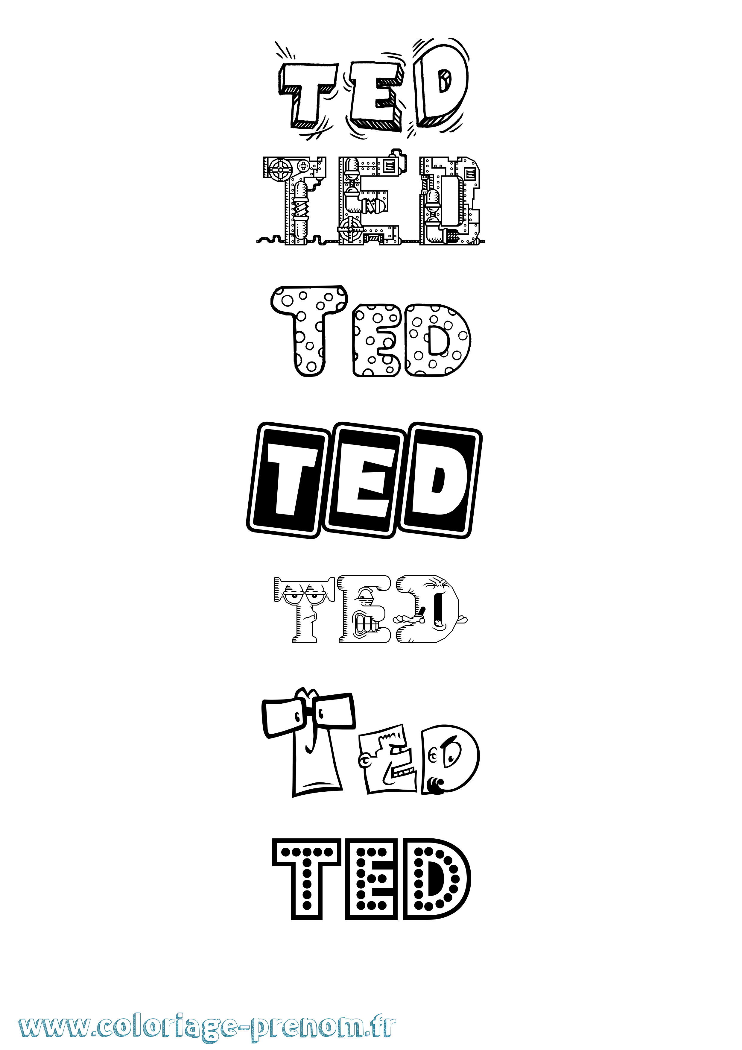 Coloriage prénom Ted Fun