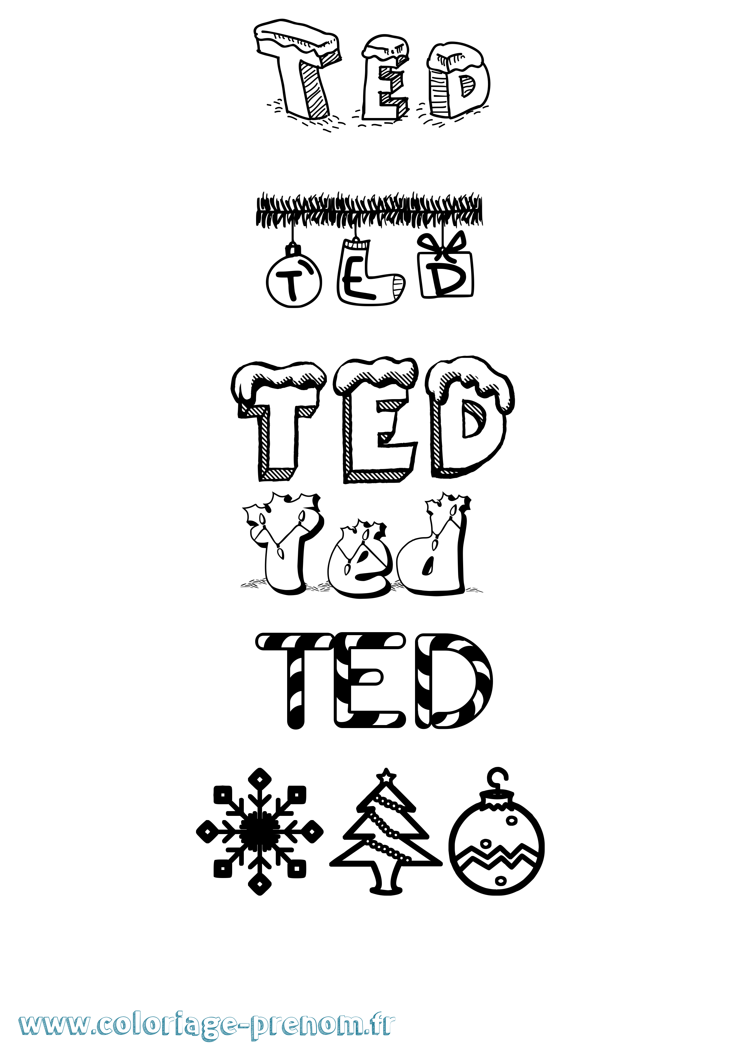 Coloriage prénom Ted Noël