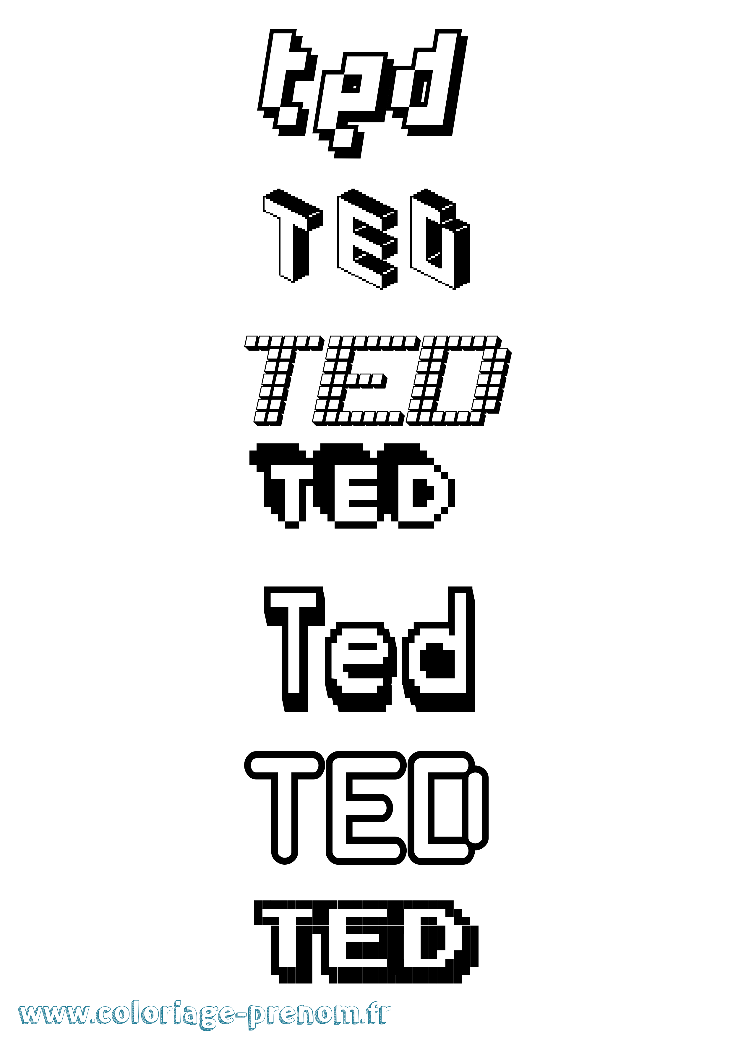 Coloriage prénom Ted Pixel