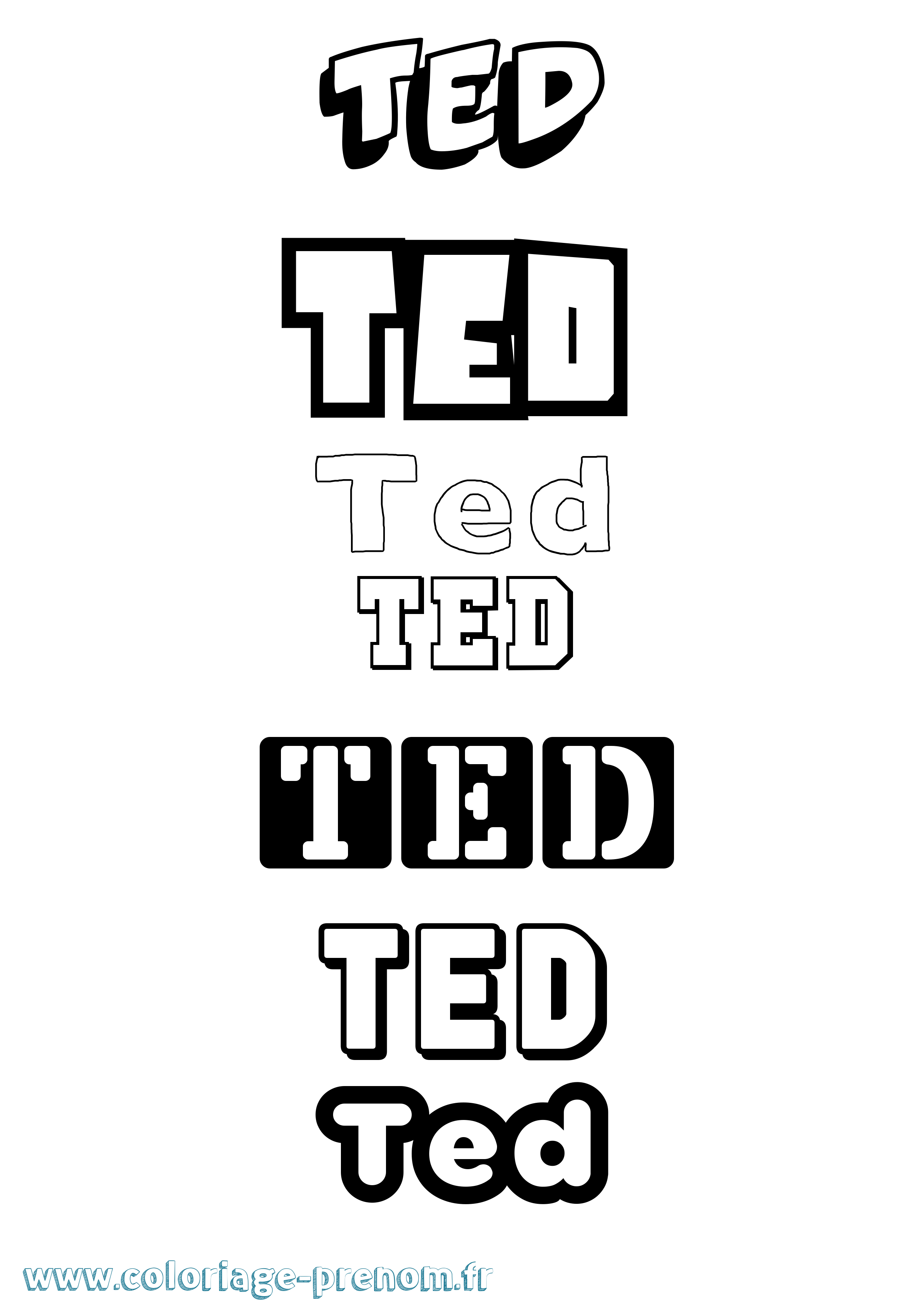 Coloriage prénom Ted Simple