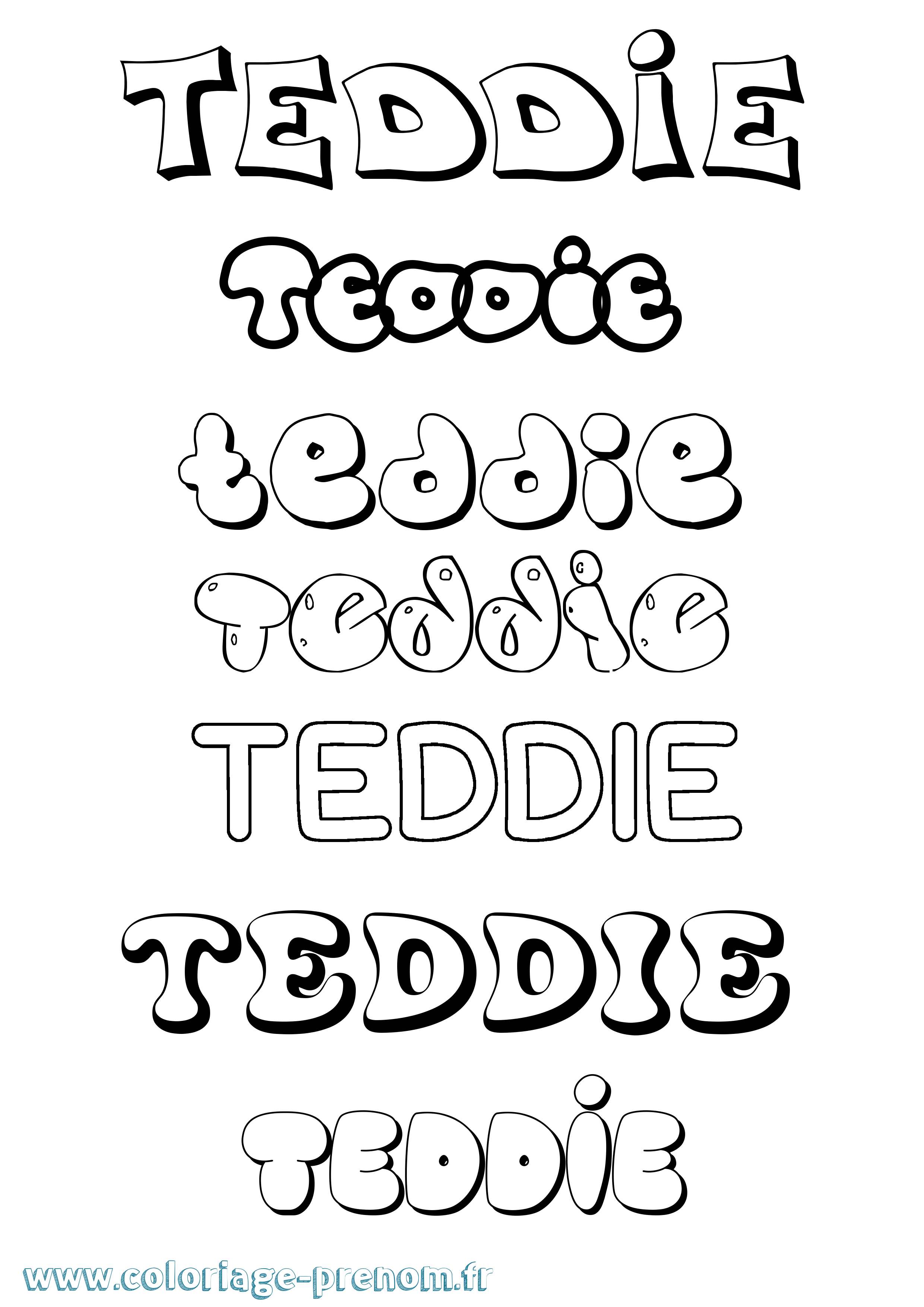 Coloriage prénom Teddie Bubble