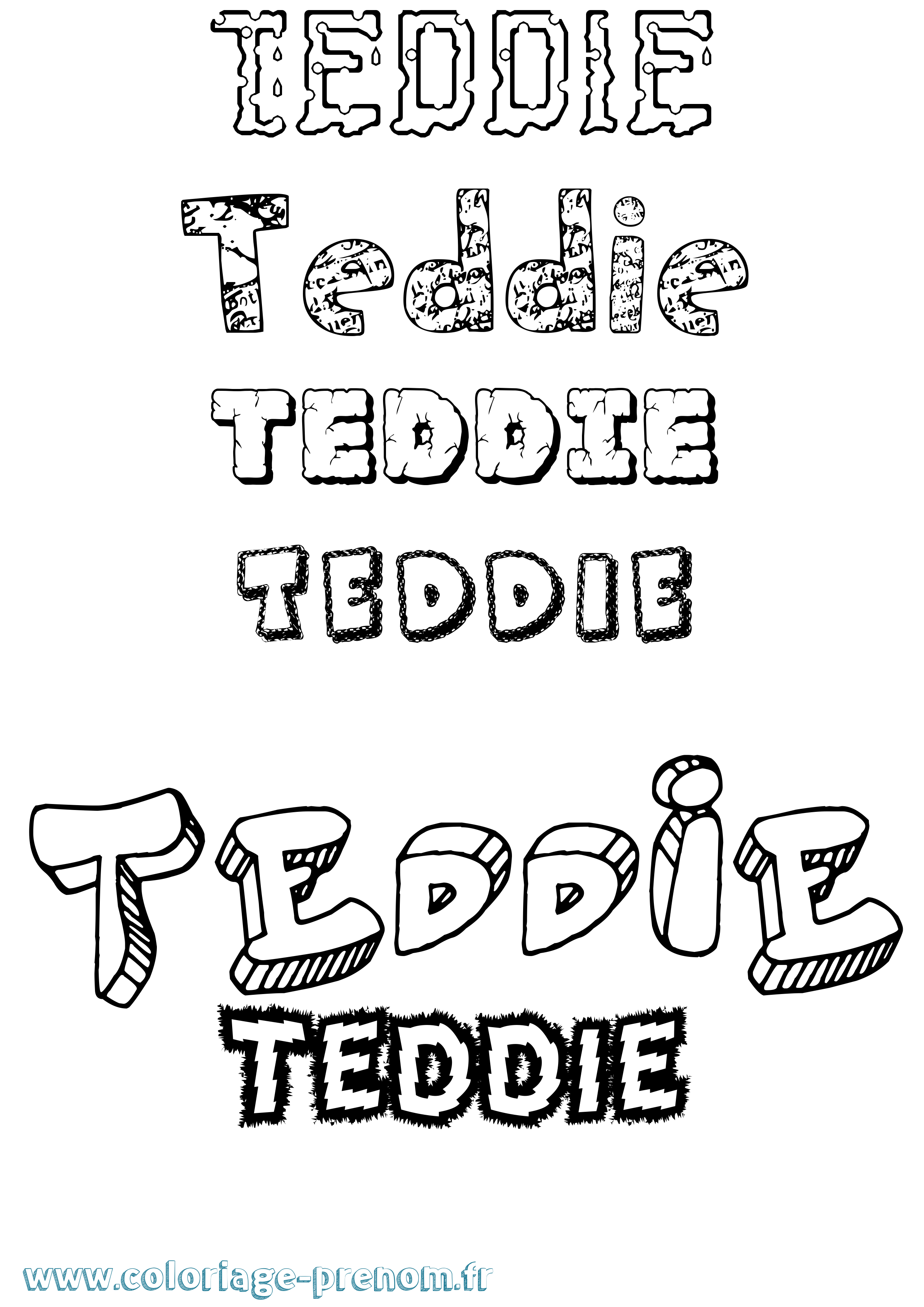 Coloriage prénom Teddie Destructuré