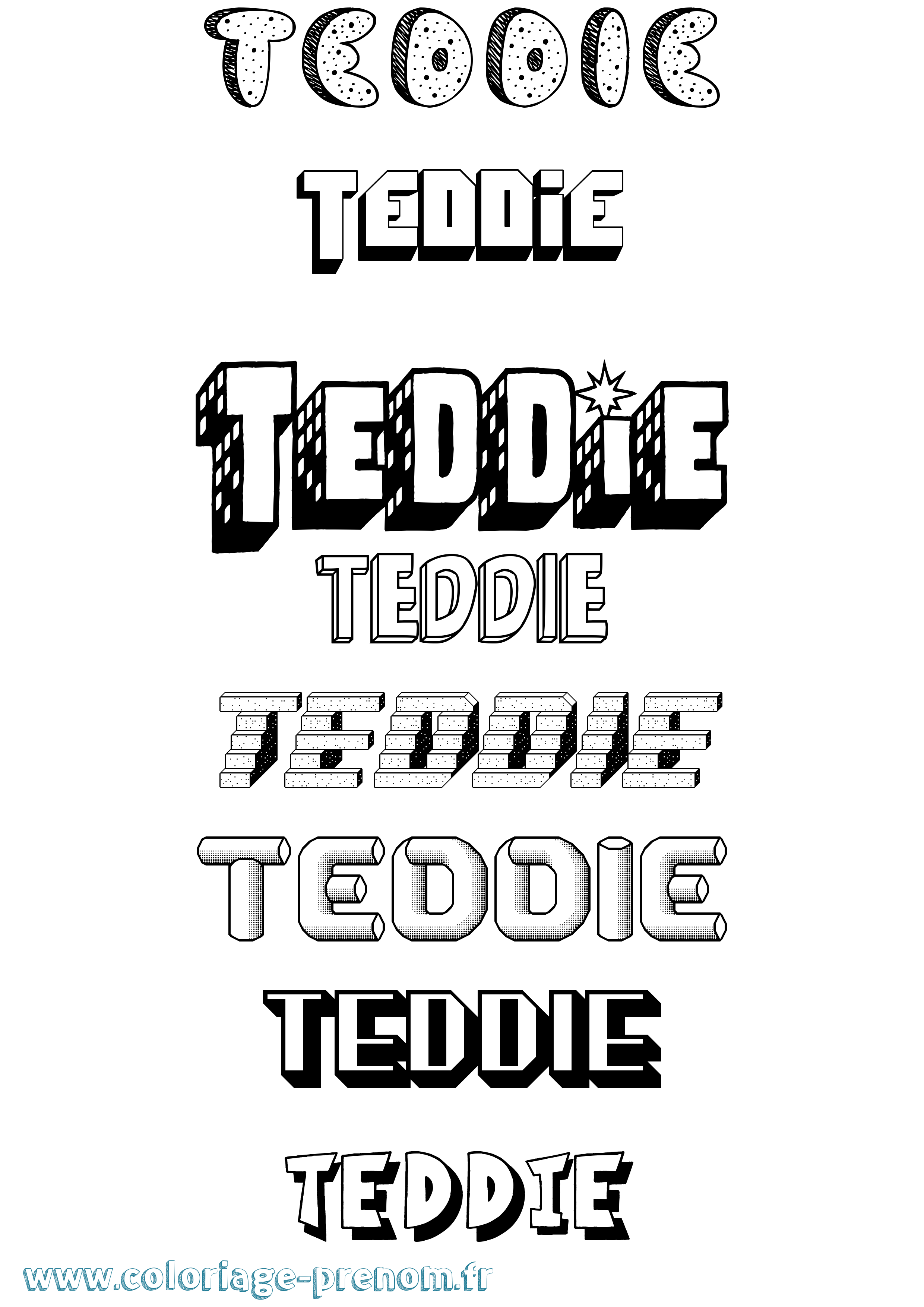 Coloriage prénom Teddie Effet 3D
