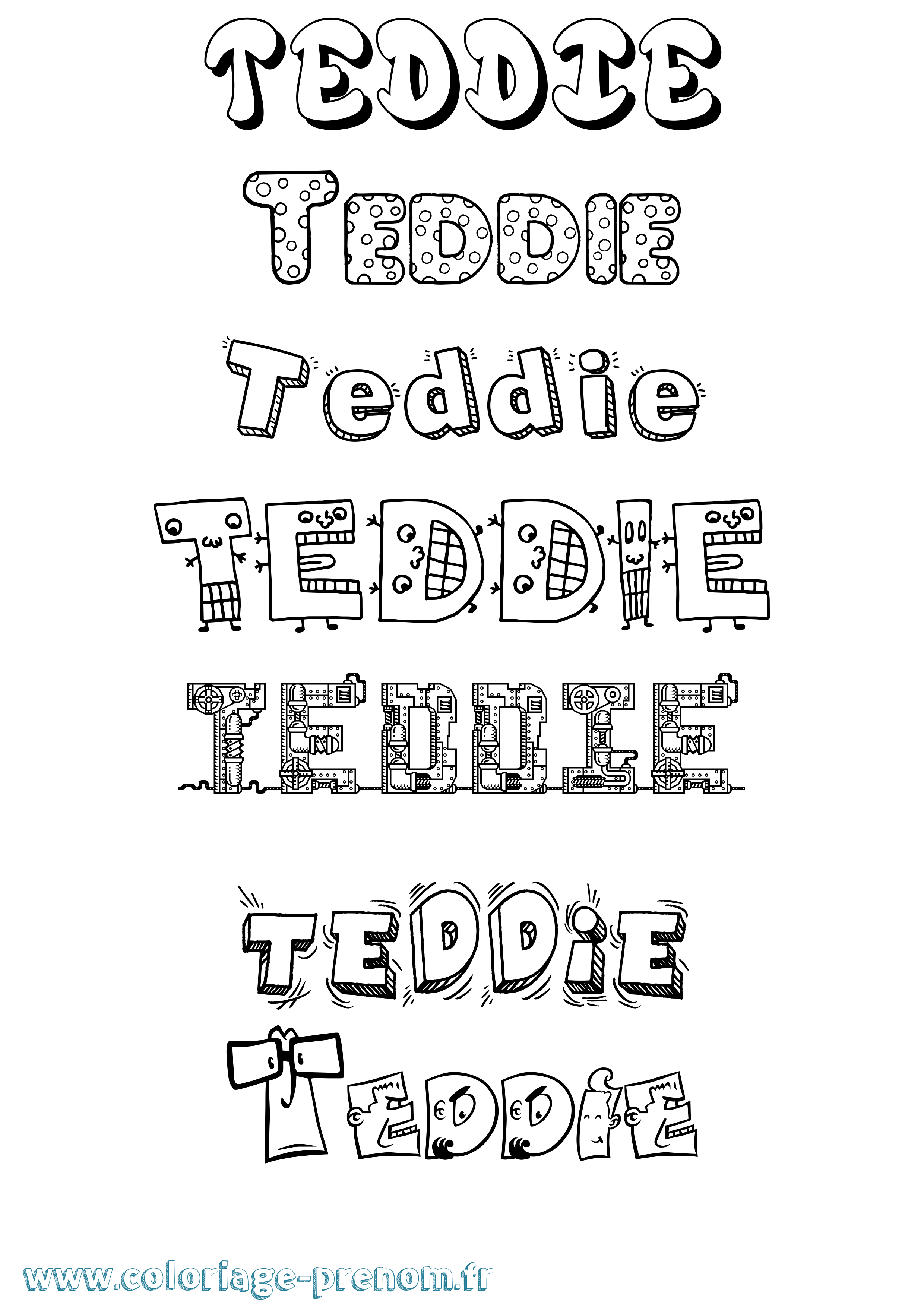 Coloriage prénom Teddie Fun